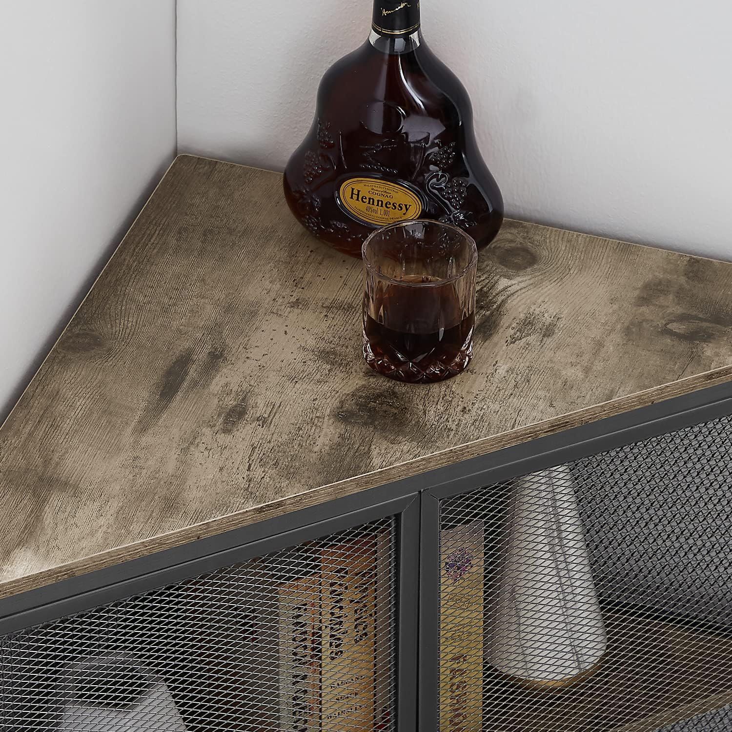 VECELO Corner Cabinet Table with 3-Tier Shelf Grey