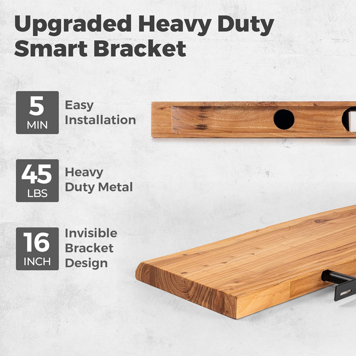 RICHFOCUS Live Edge Elm Floating Shelves Set of 2