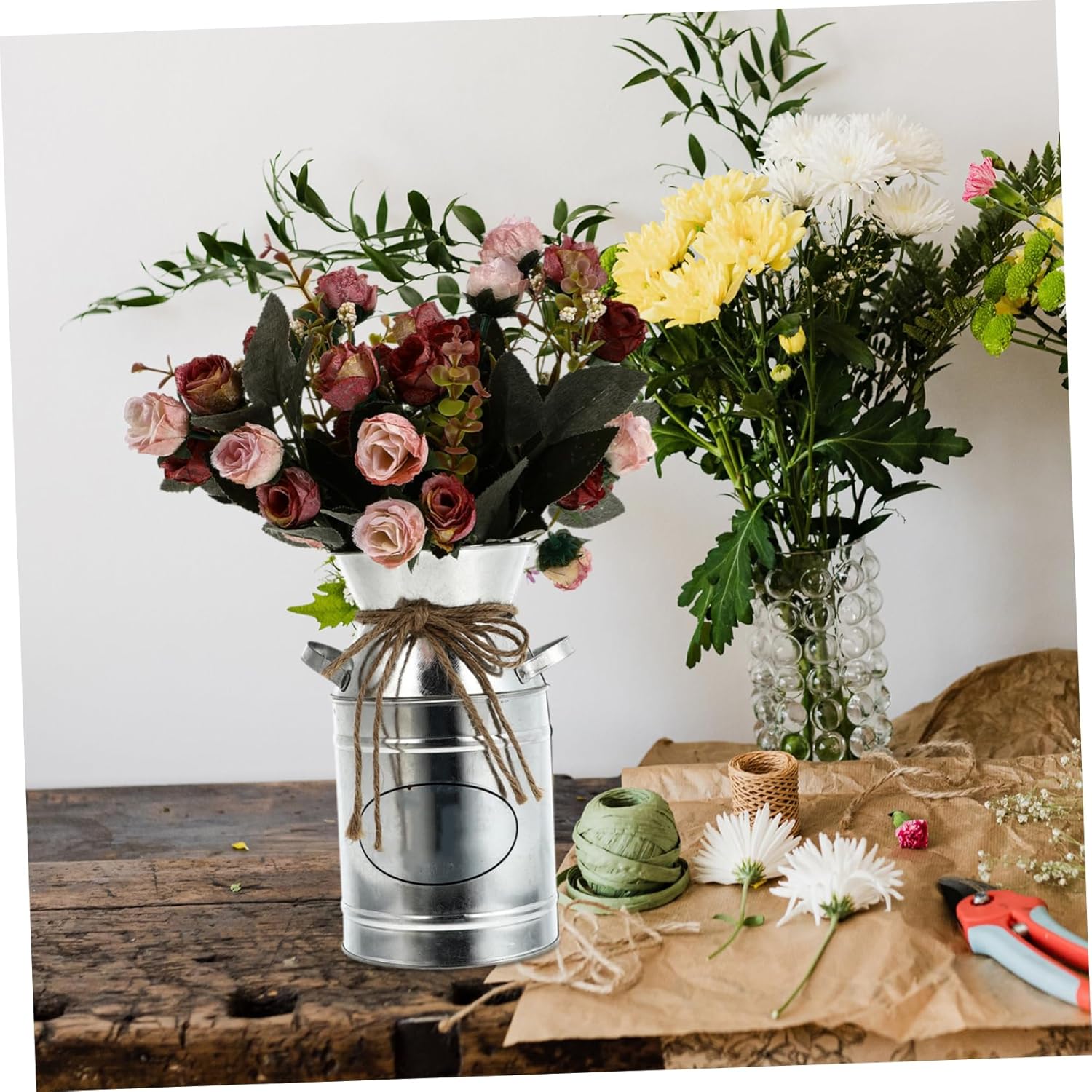 Vintage Rustic Metal Vase with Rope Design