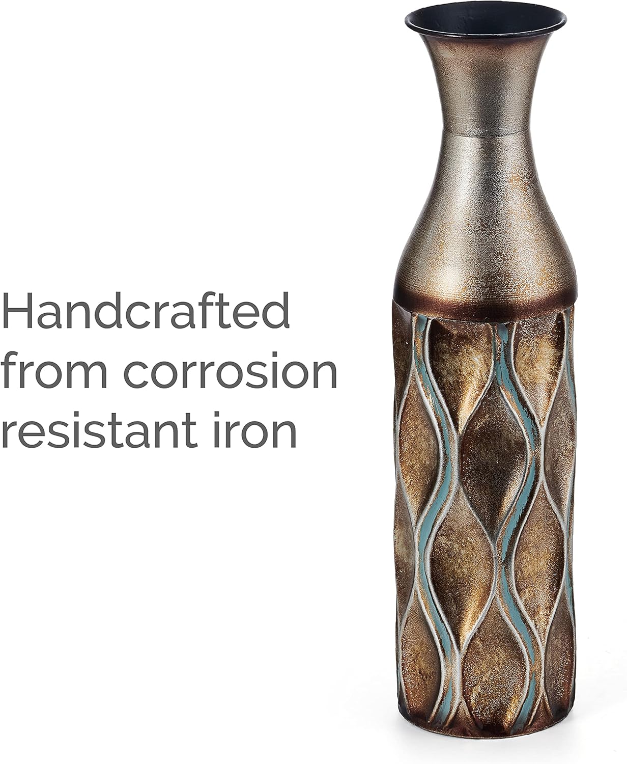 Elements Embossed Gold Wave Metal Vase 17-Inch