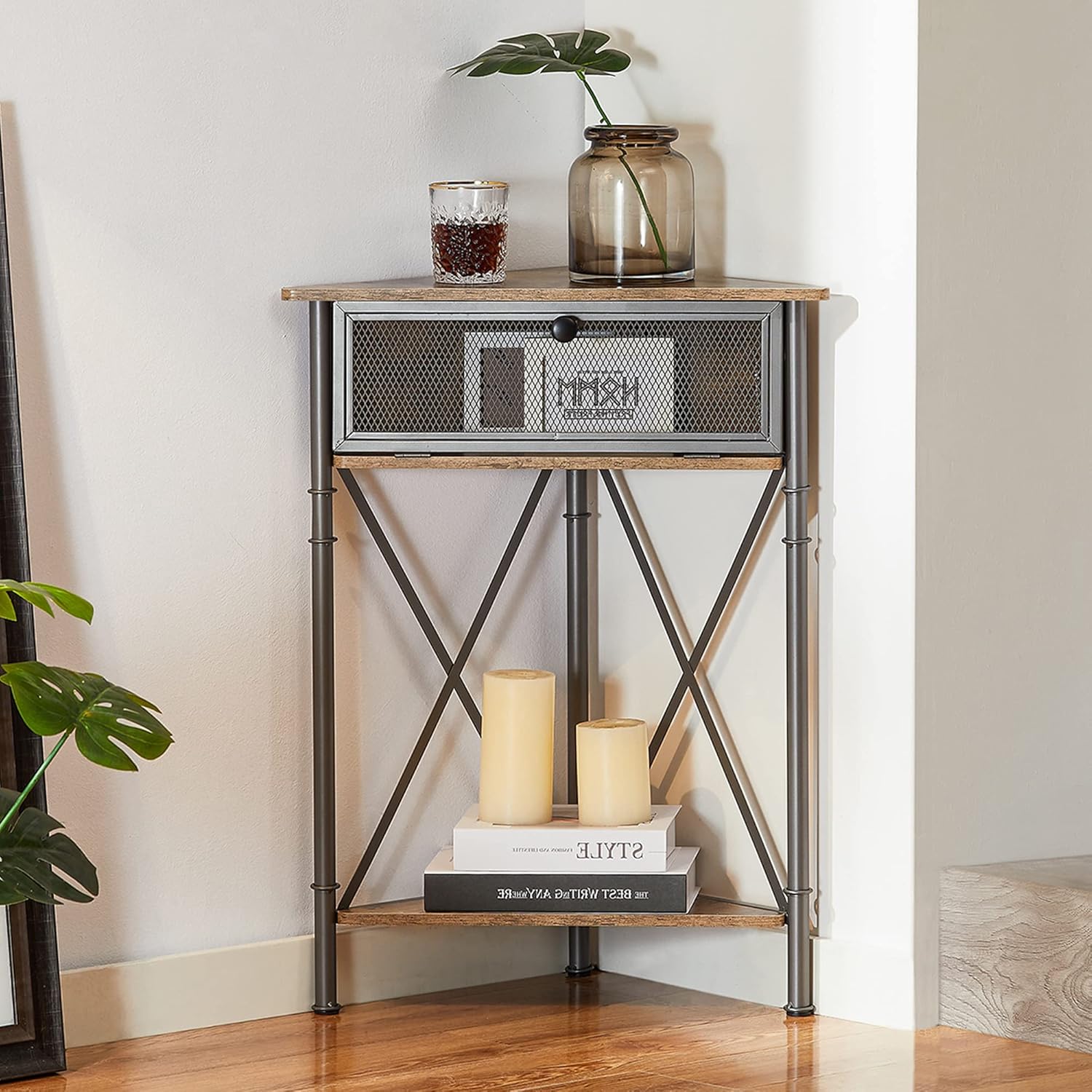 VECELO Corner Cabinet 3-Tier Display Shelves