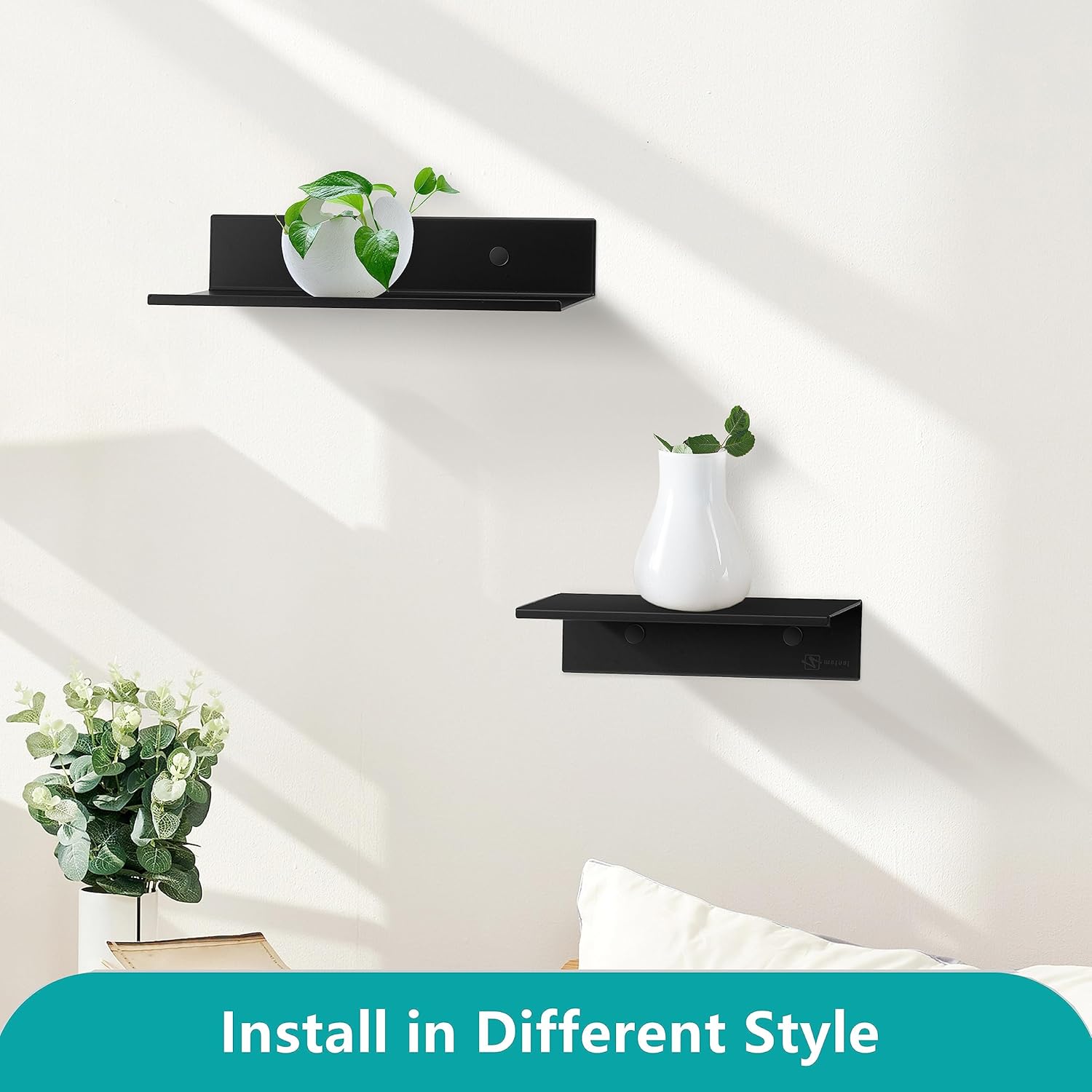 Z Metnal Wall Shelf 24 Inch Matt Black Ser of 2