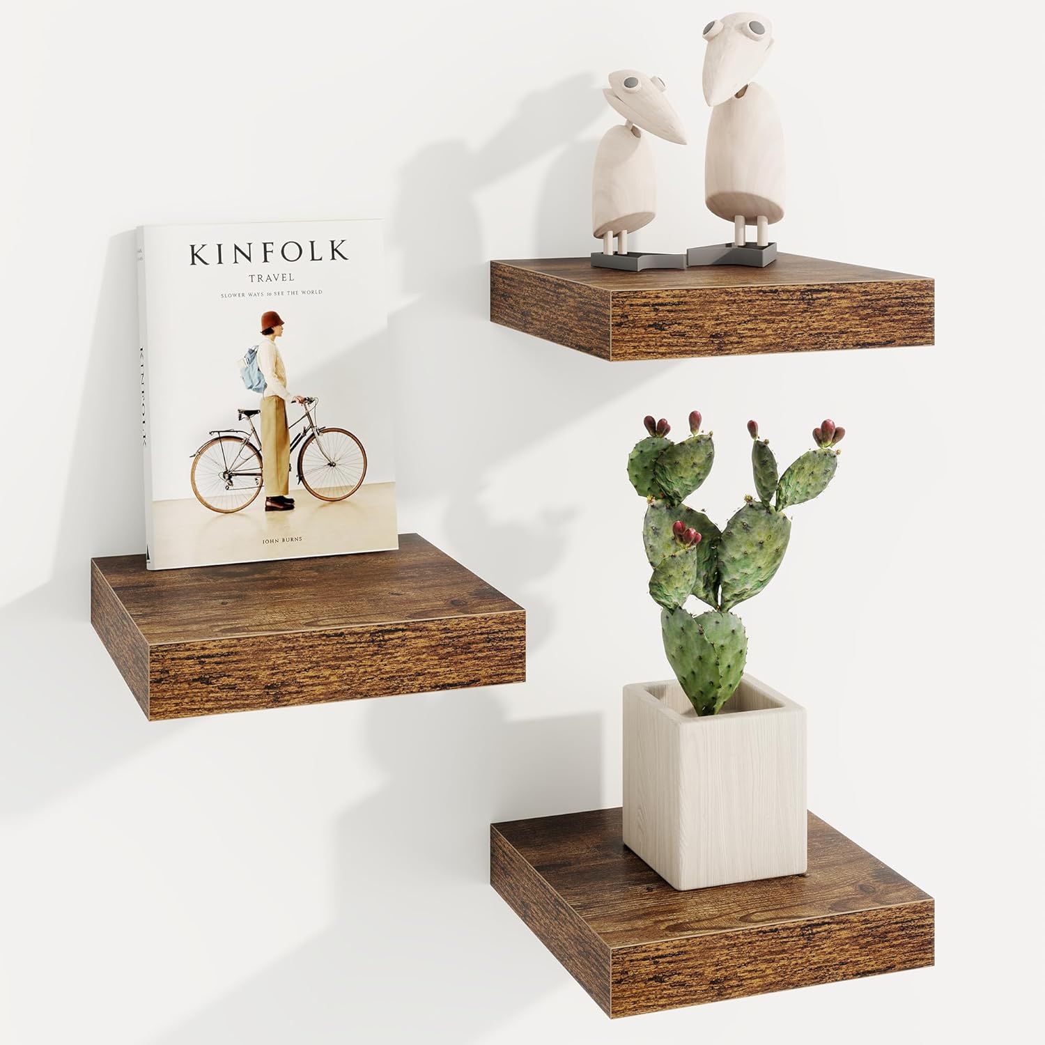 Marsmiles Square Floating Shelves 3 Pack Rustic Brown