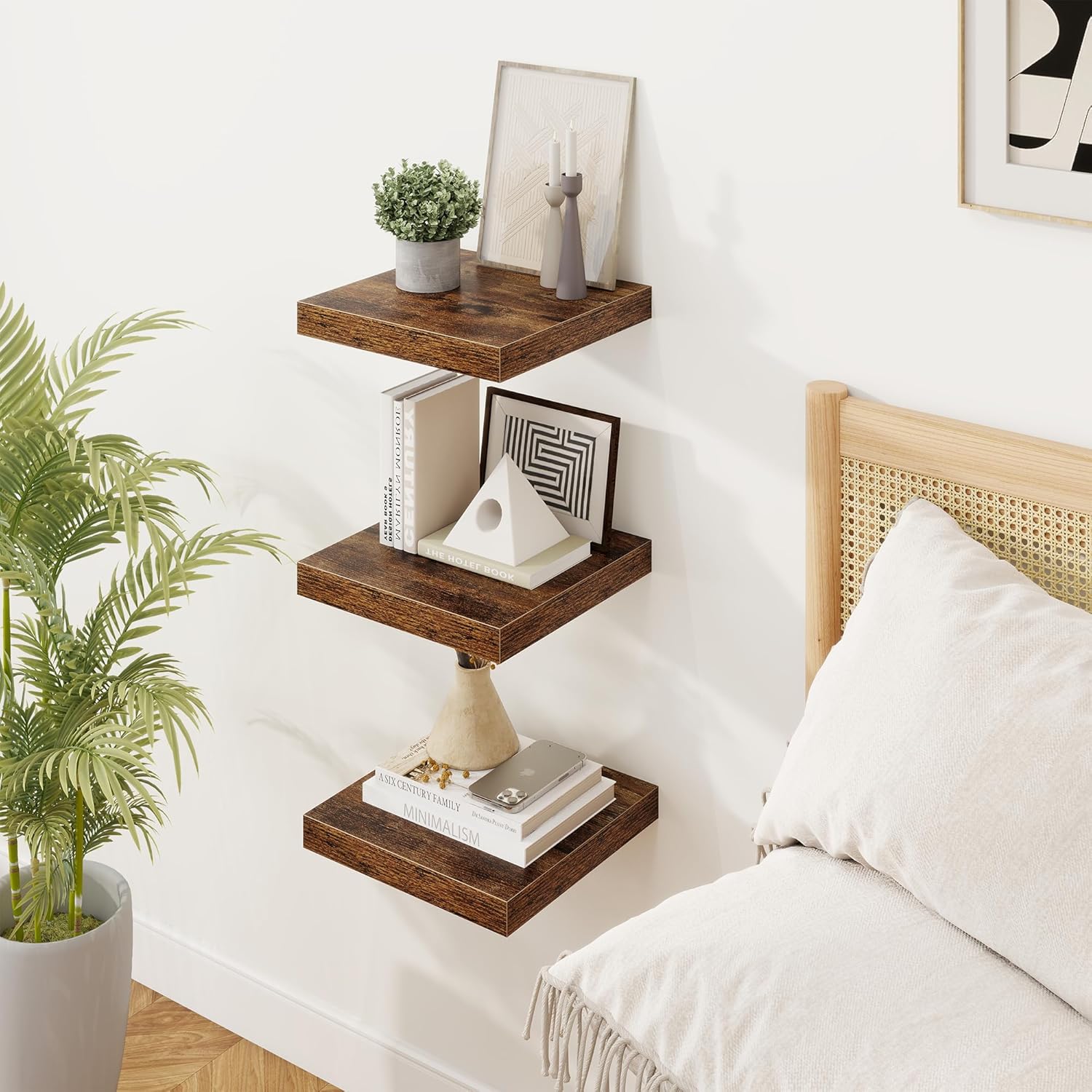Marsmiles Square Floating Shelves 3 Pack Rustic Brown