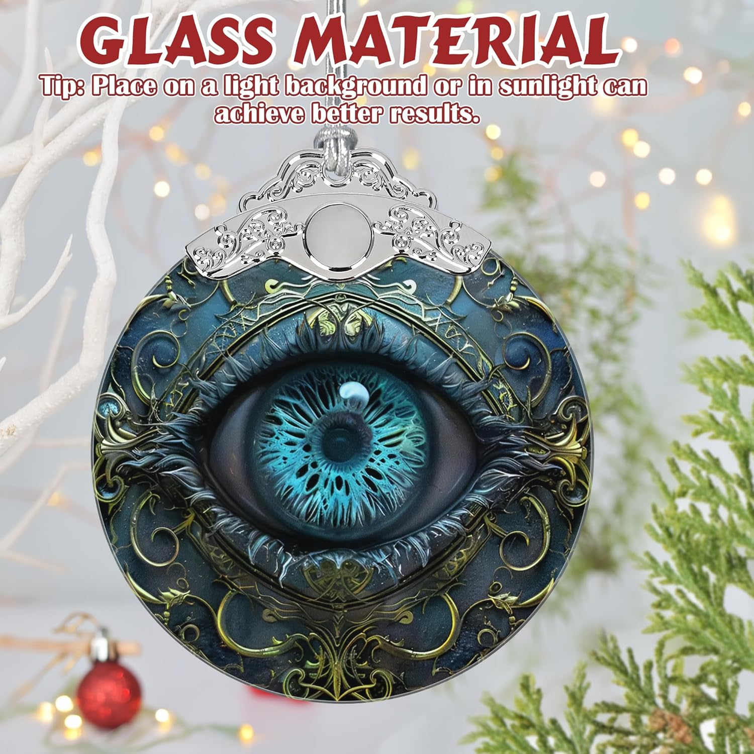 3 Inch Stained Glass Christmas Ornament with Mystical Eye Design