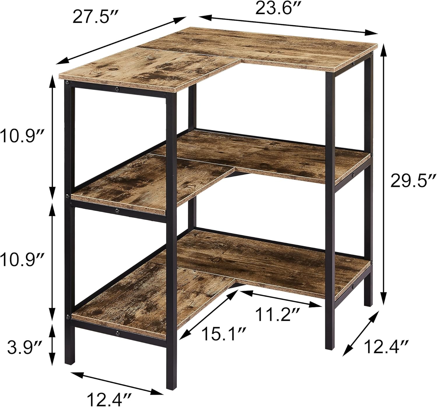 VECELO Corner Cabinet Table with 3 Tier Open Shelf Grey