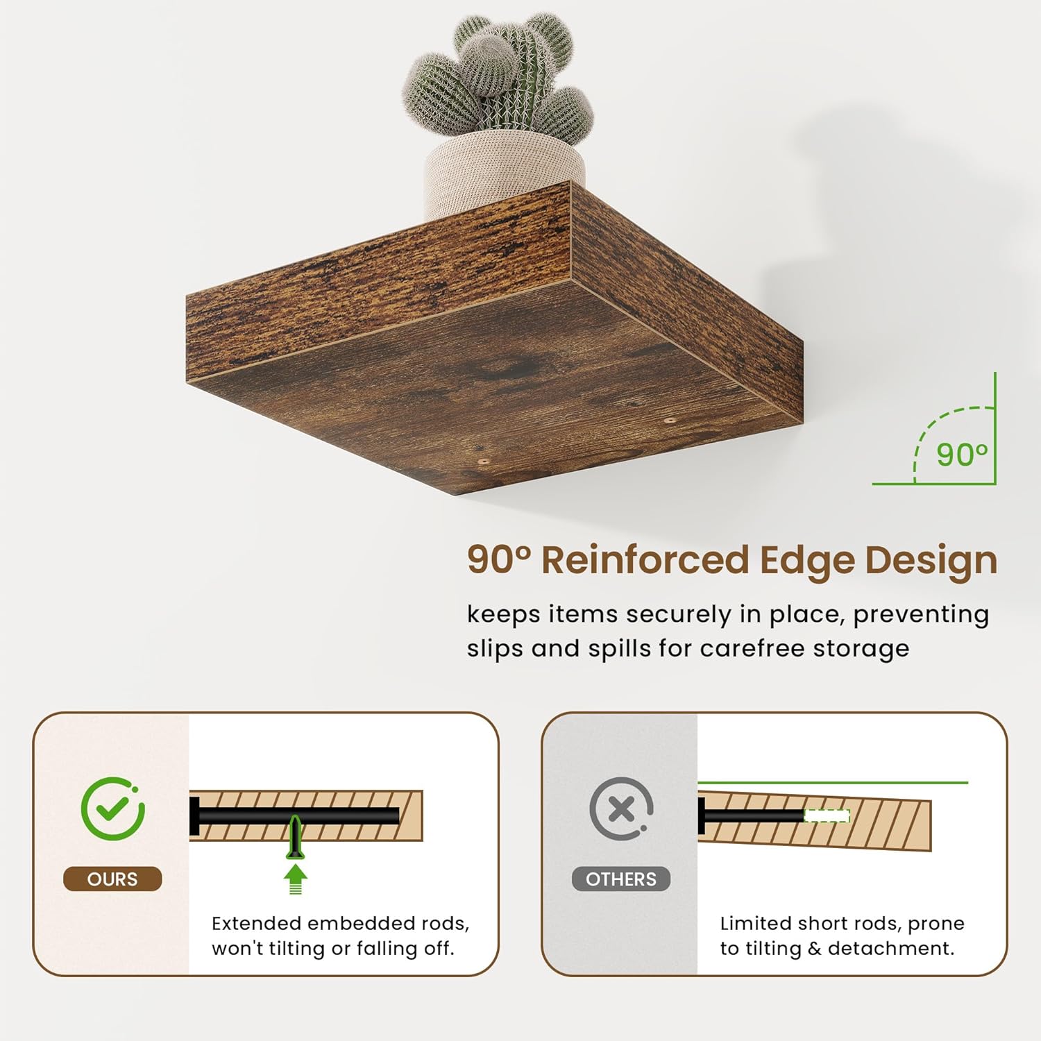 Marsmiles Square Floating Shelves 3 Pack Rustic Brown