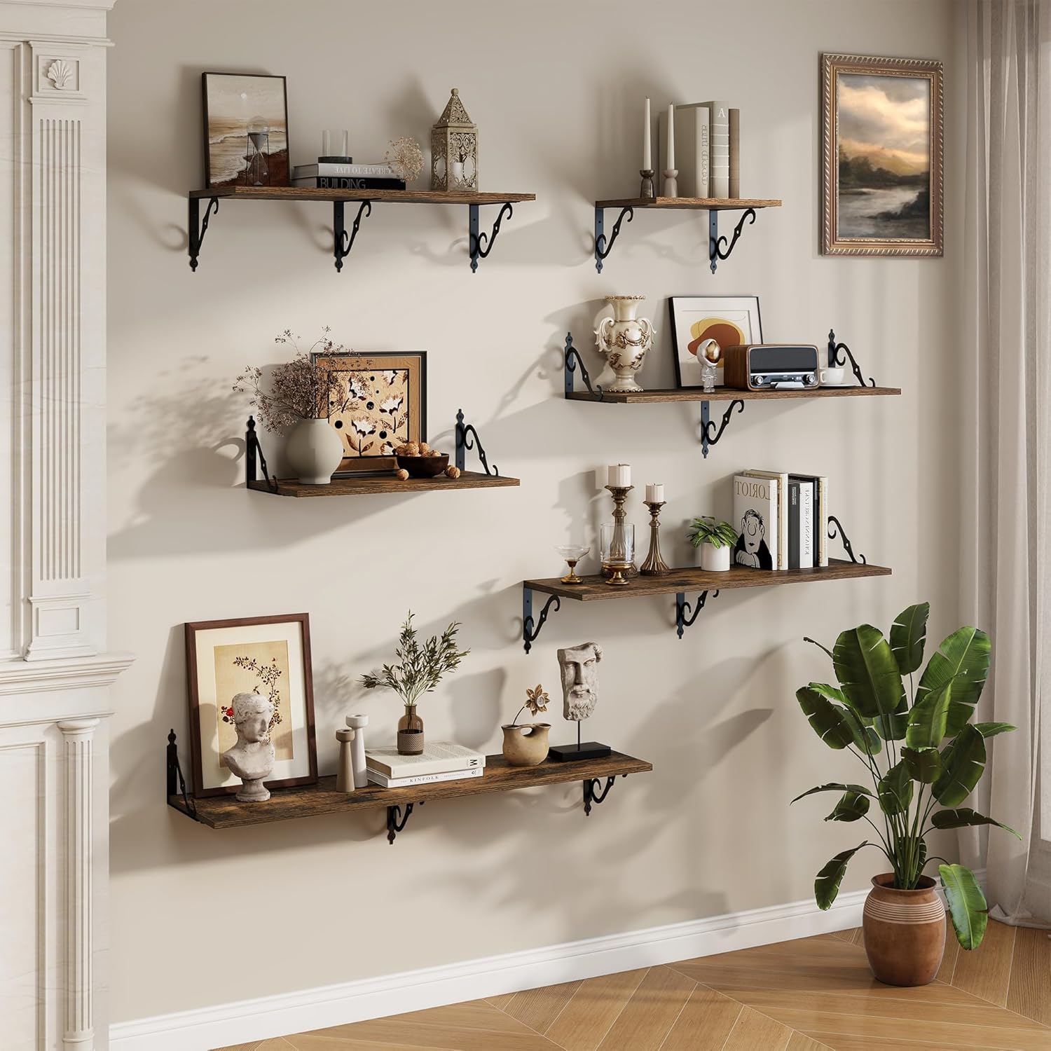 RICHFOCUS 12 Inch Deep Floating Shelves Set of 2 Rustic Brown