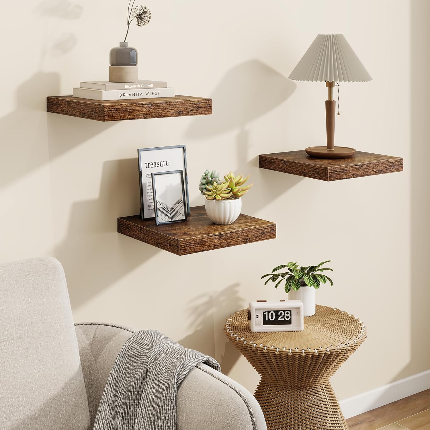 Marsmiles Square Floating Shelves 3 Pack Rustic Brown