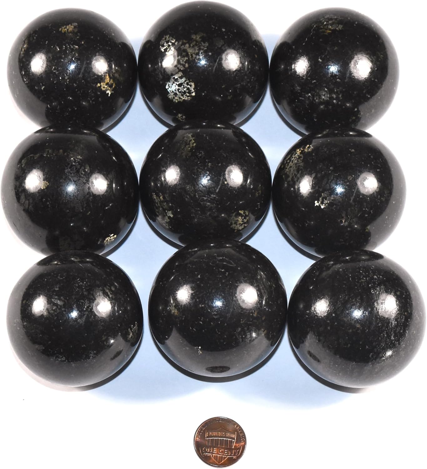 49mm Black Nuumite Carved Sphere with Stand