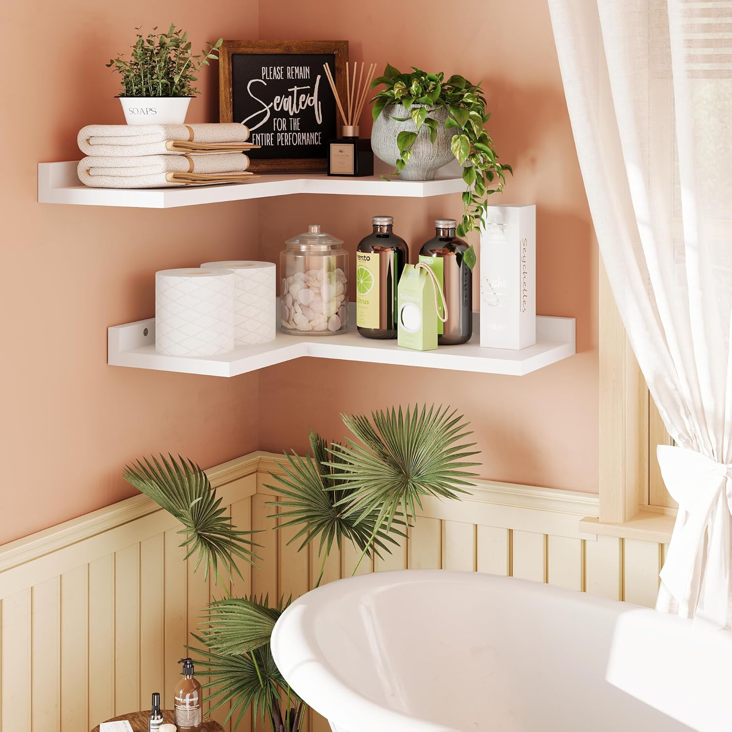 White L-Shaped Corner Wall Shelves Set of 2