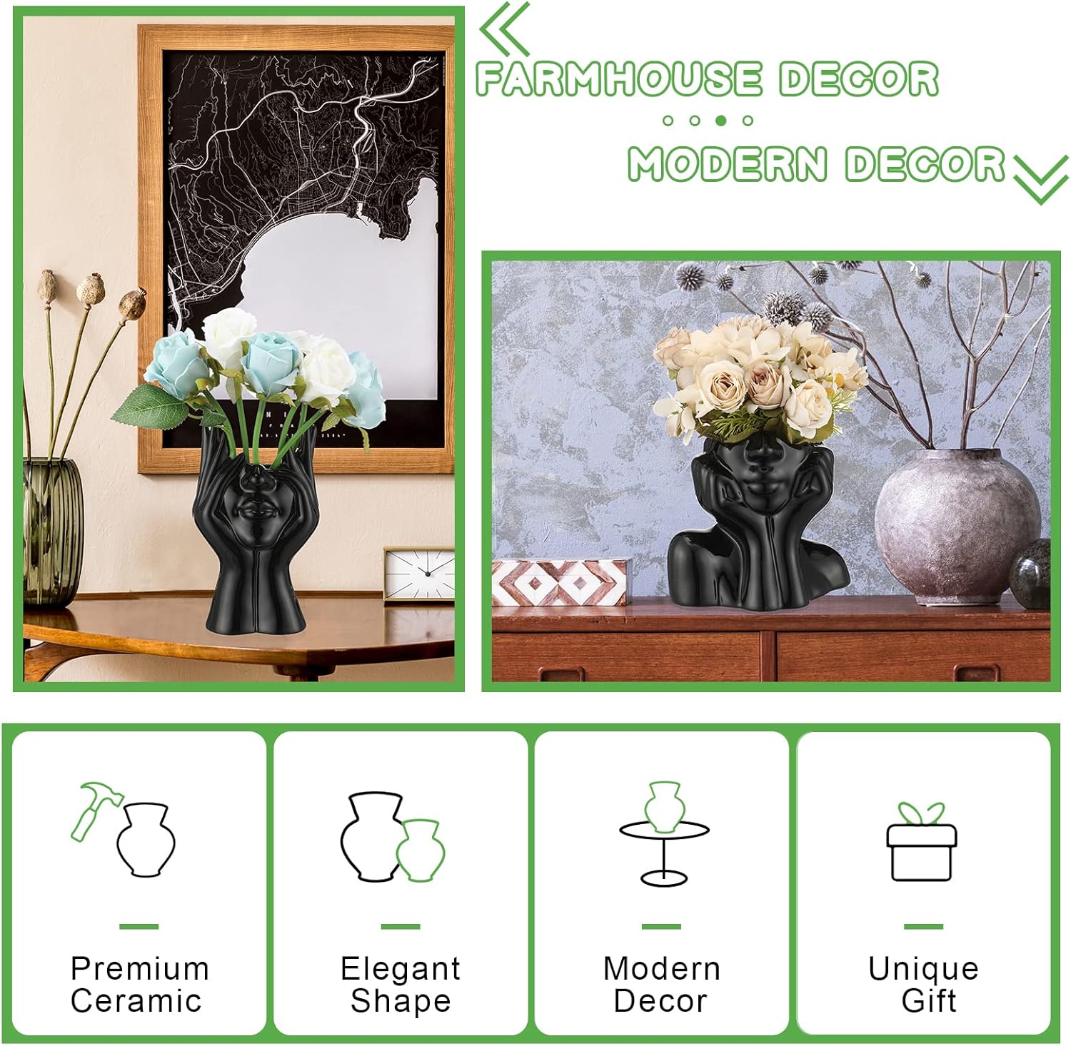 Sieral 3 Pcs Ceramic Face Vase Decor Set