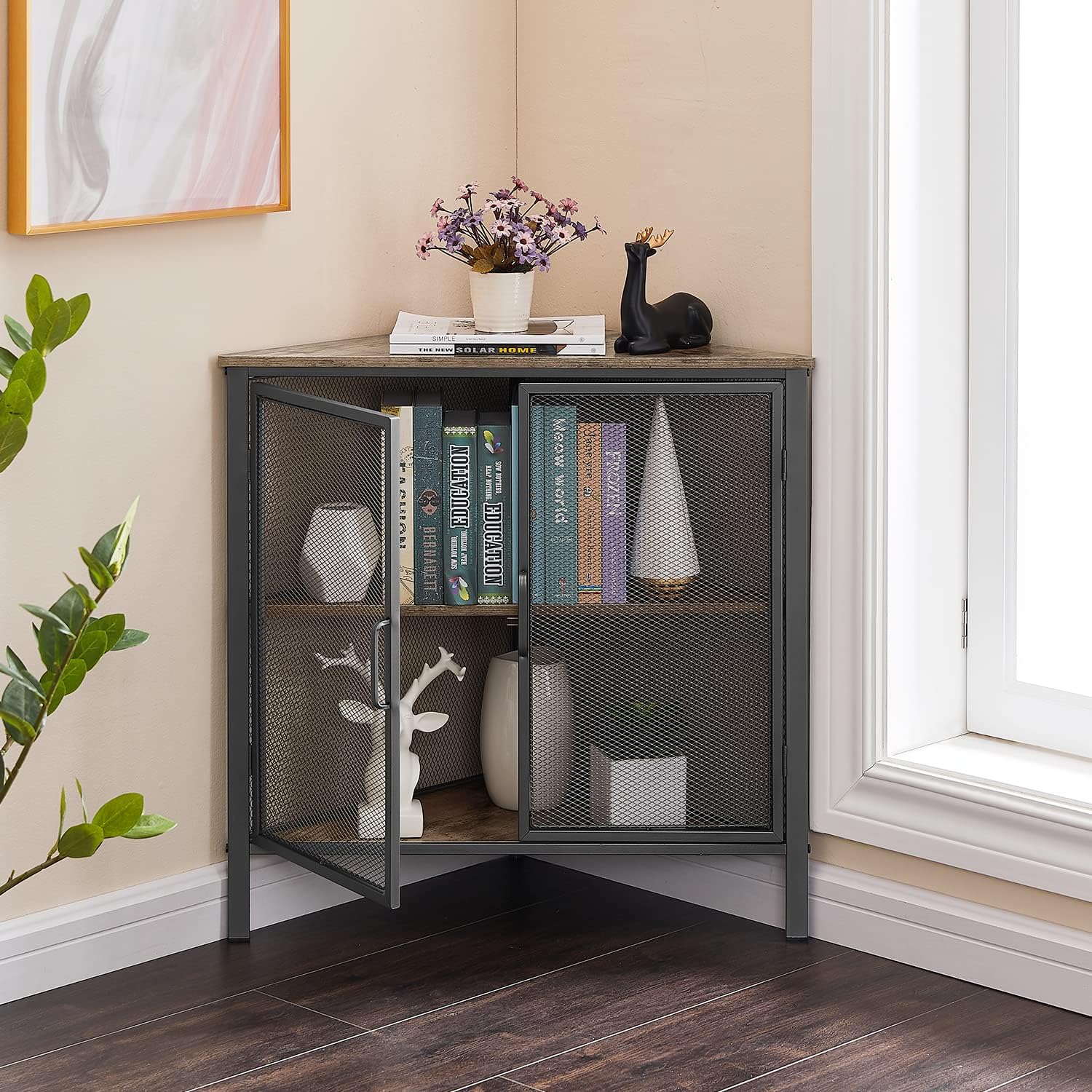 VECELO 3-Tier Corner Cabinet with Protection Door