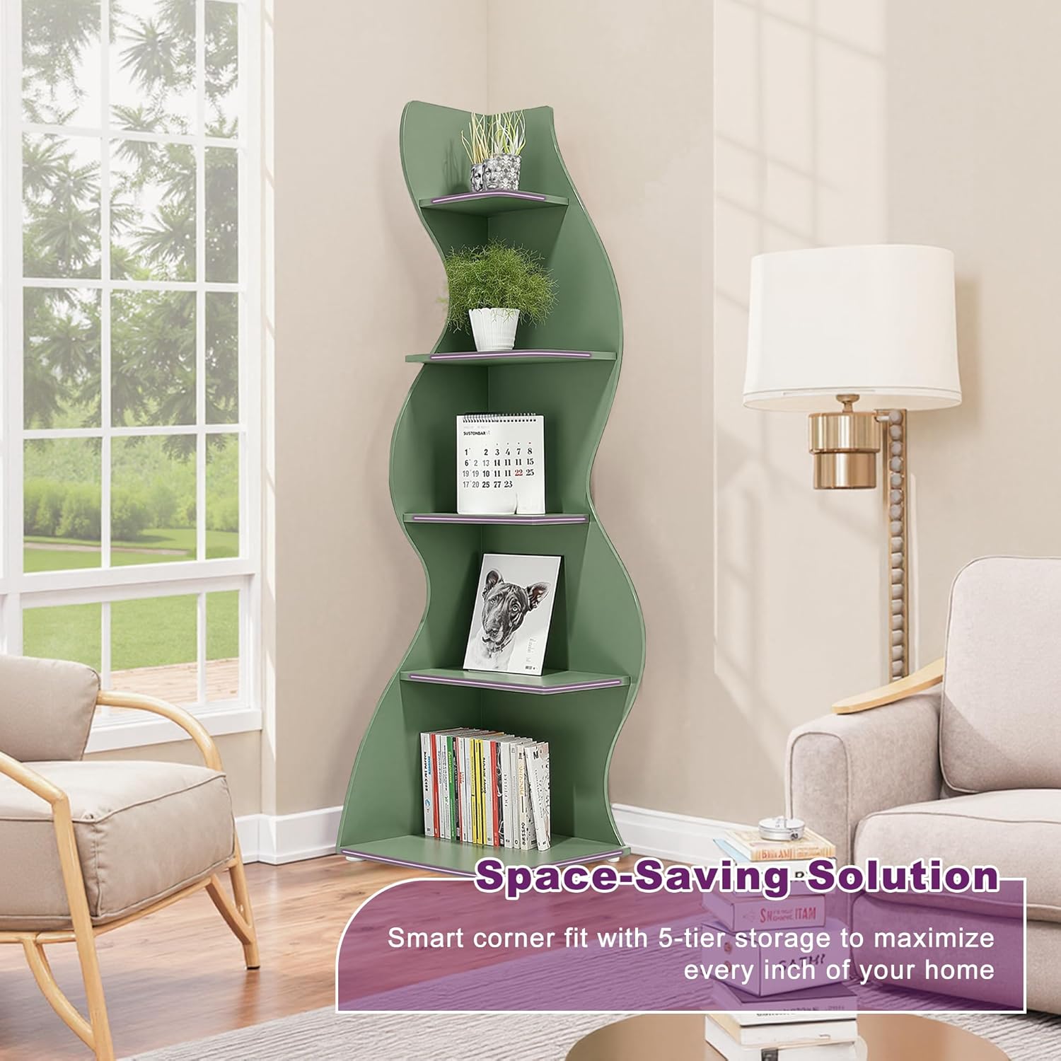 Modern Corner Shelf Storage Stand with 5 Tiers