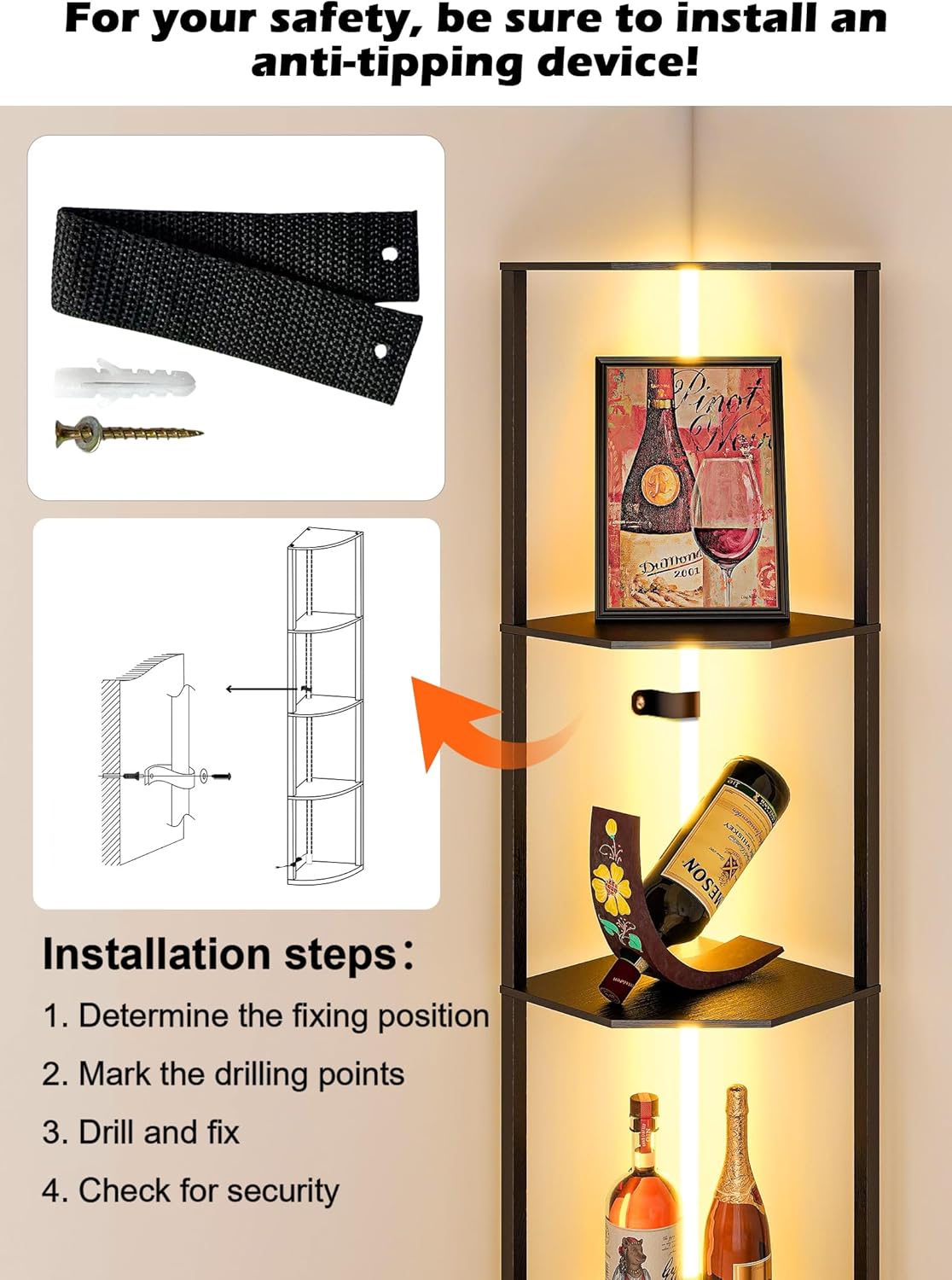Smart Corner Shelf with RGB Light and App Control