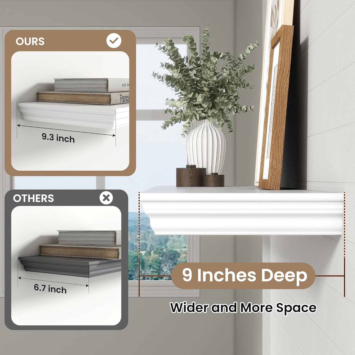 Axeman 48 Inch Floating Shelf with Crown Molding White