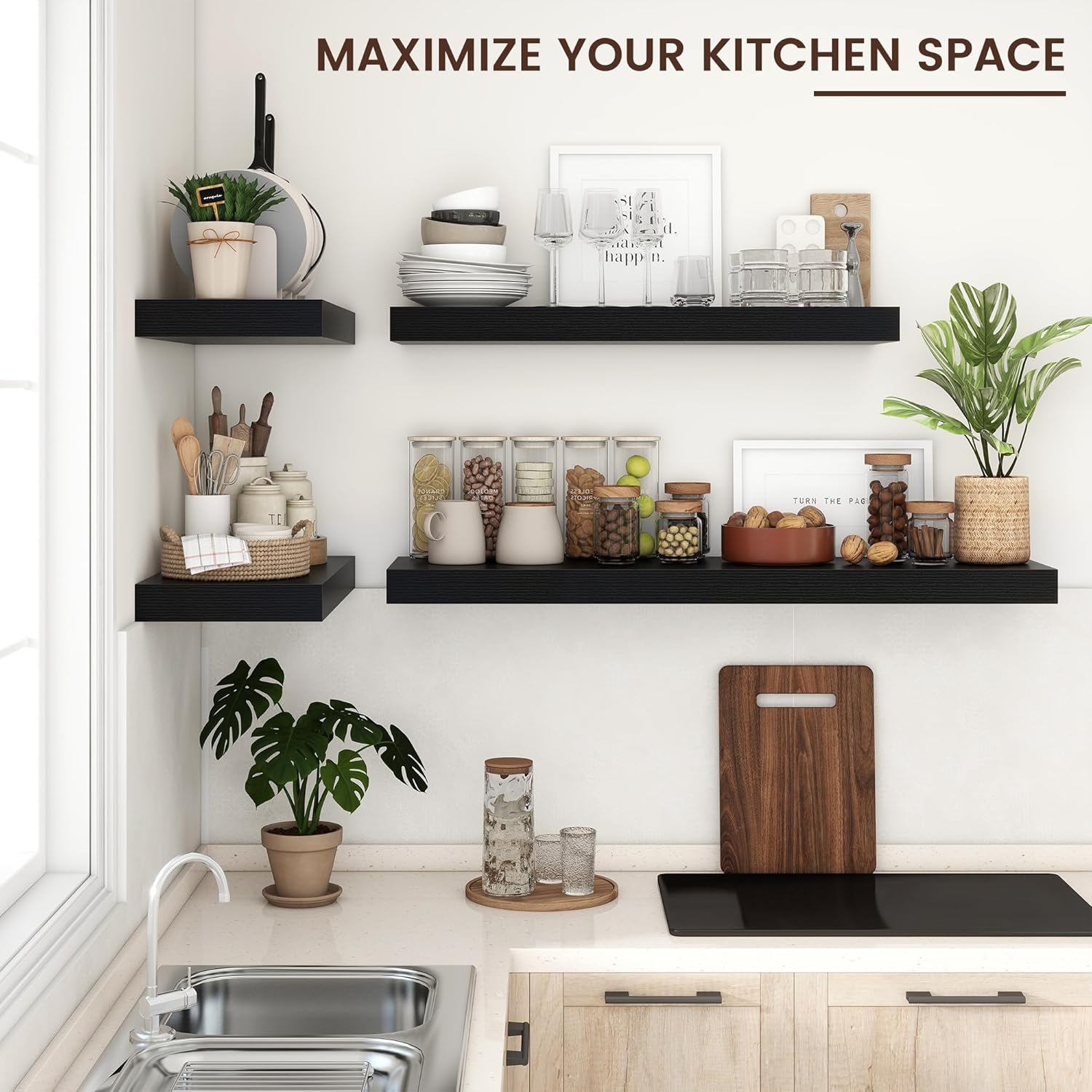 Venusmiles 24 x 12 Black Floating Wall Shelf