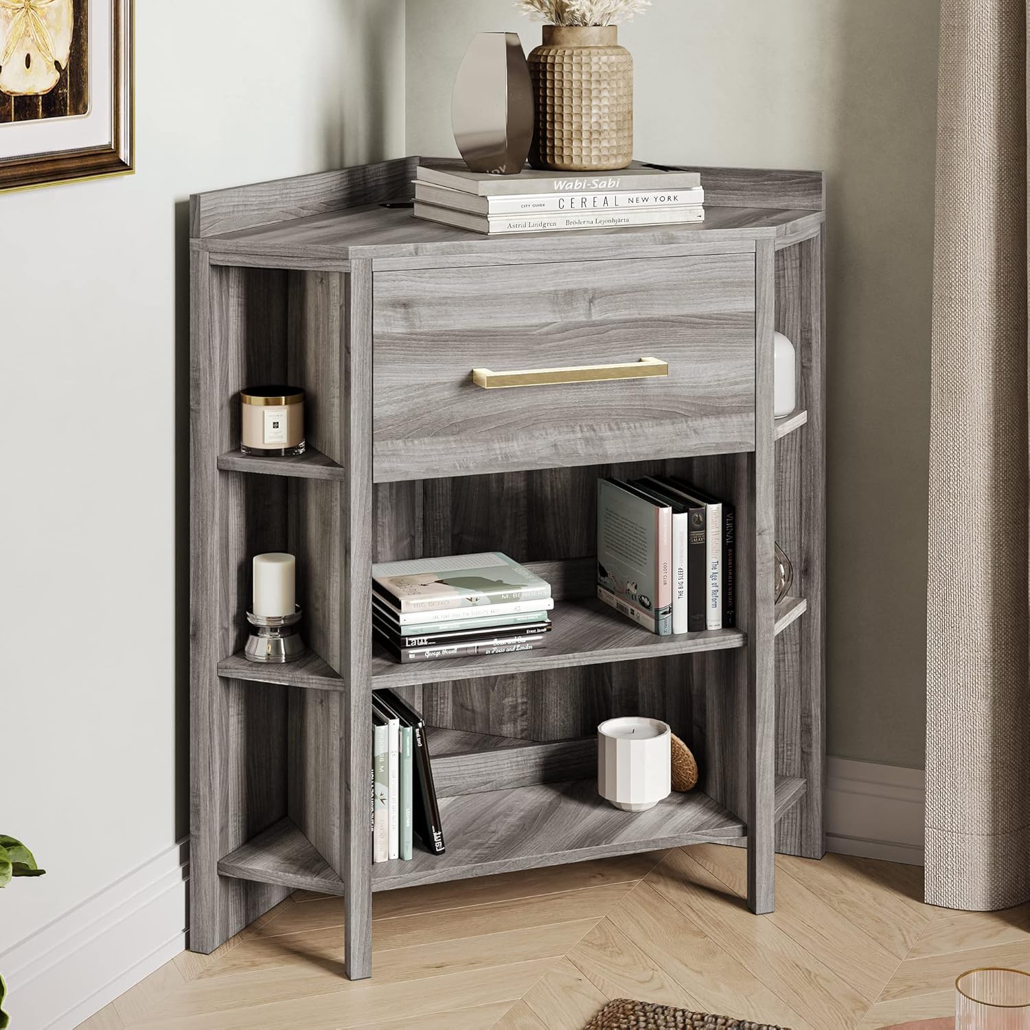 BELLEZE Set of 2 Corner Cabinets with USB Chargers
