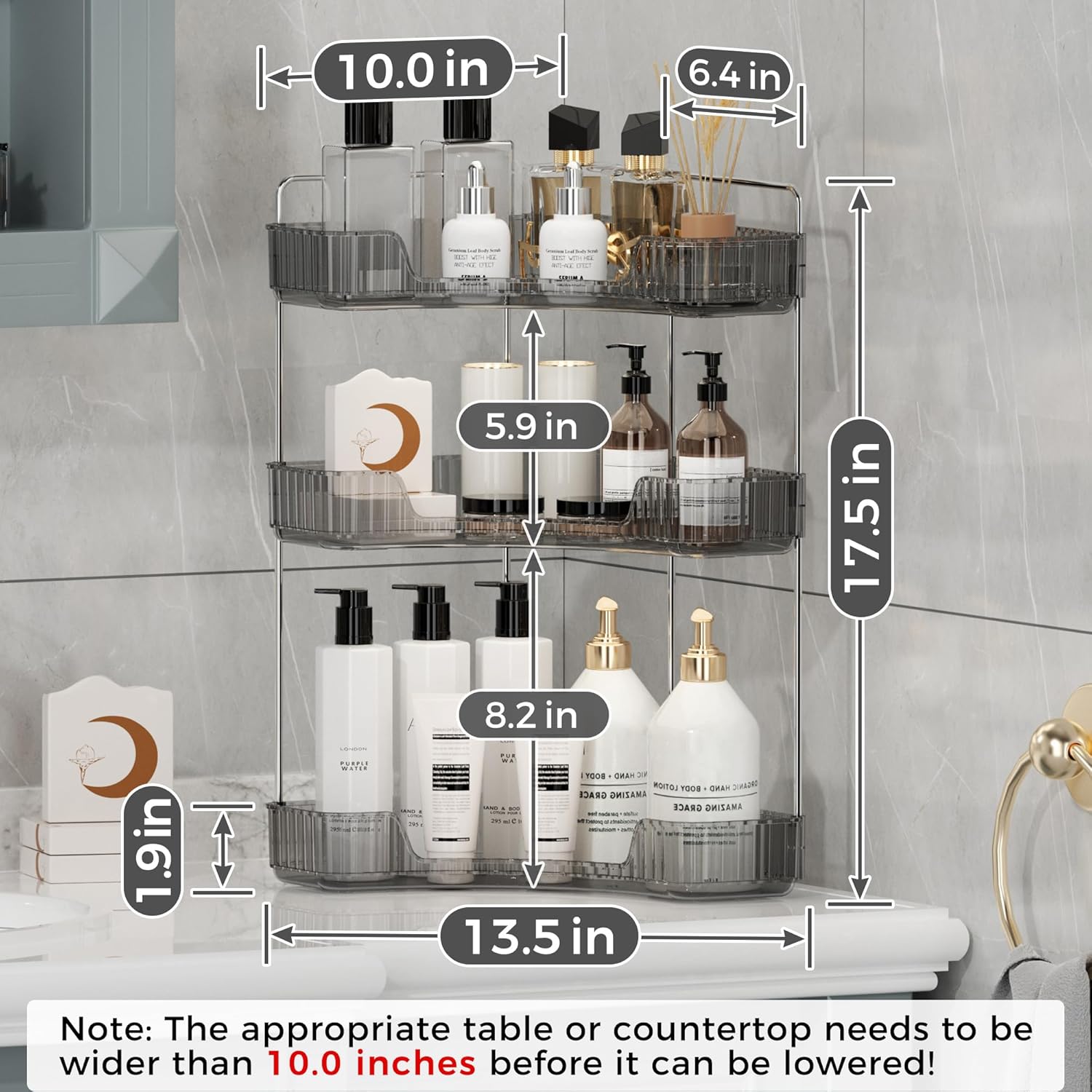 YCIADONE Smoky Gray Corner Shelf Organizer