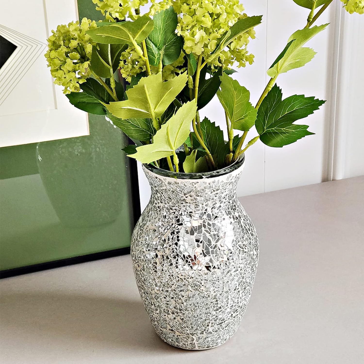 Stunning Handmade Mosaic Crackle Glass Vase