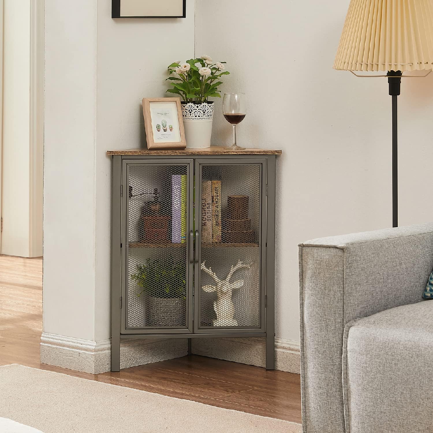 VECELO 3 Tier Corner Cabinet Shelf Grey