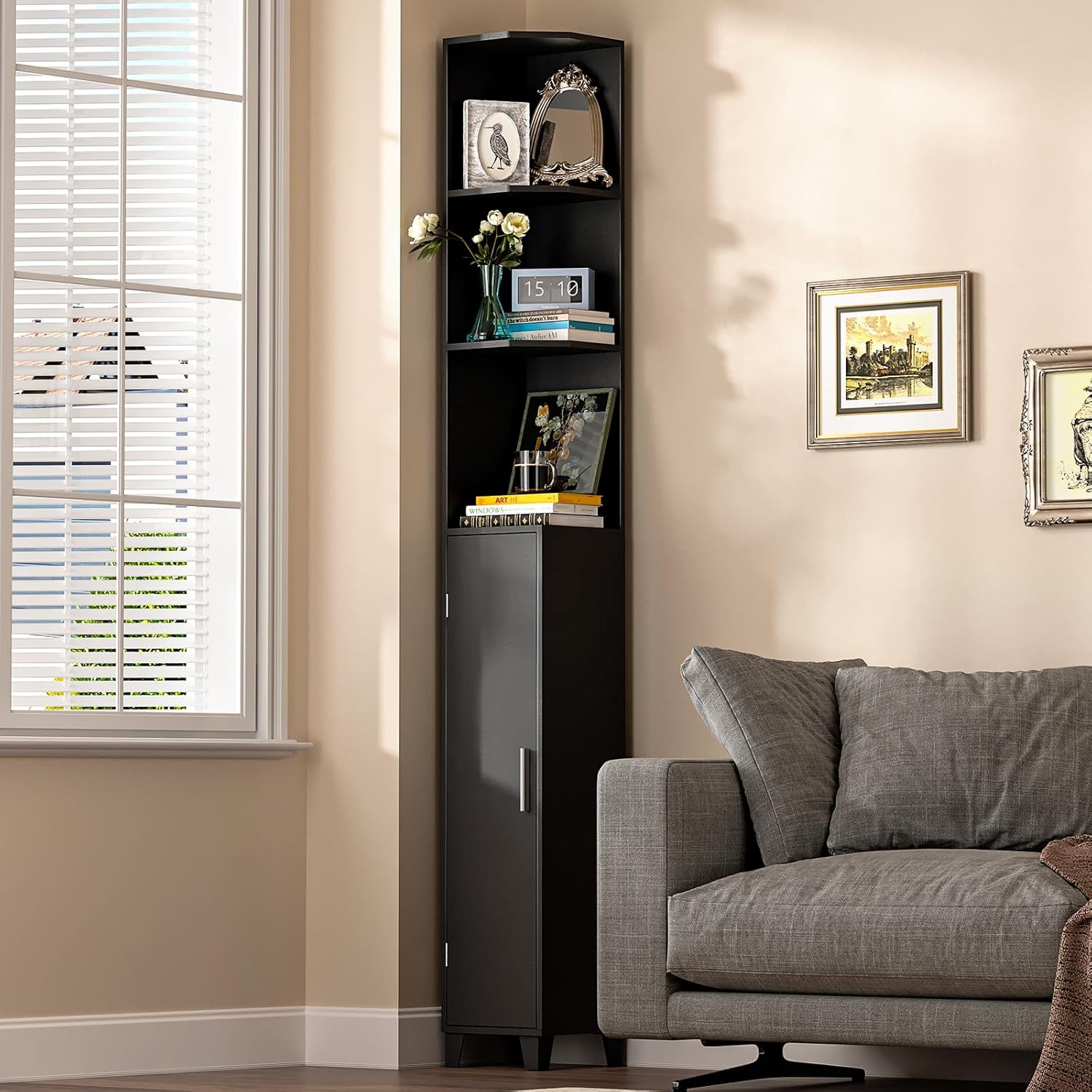 MOHOPE Corner Shelf with Cabinet 5-Tier 748 Tall Black