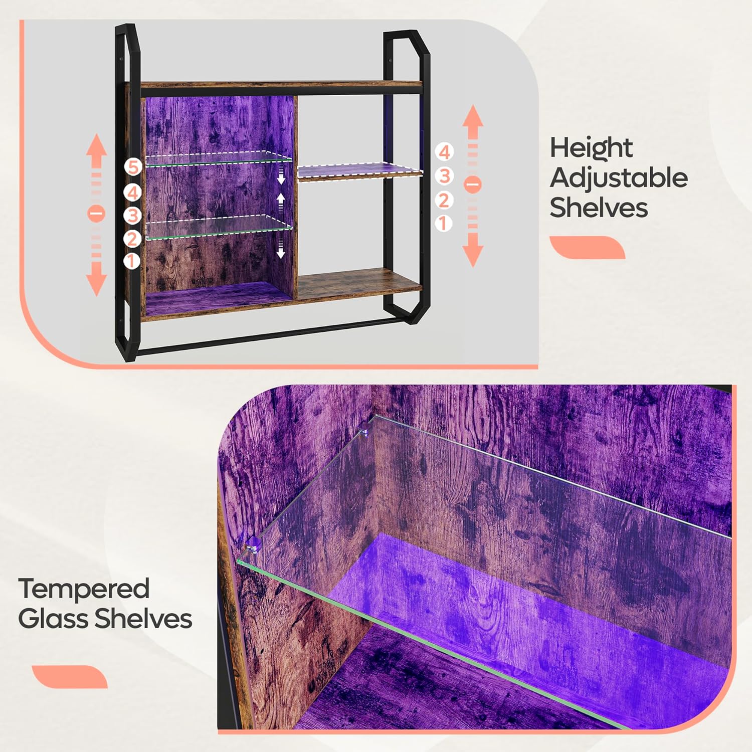 Bestier LED Floating Shelves 34 Inch Industrial Style