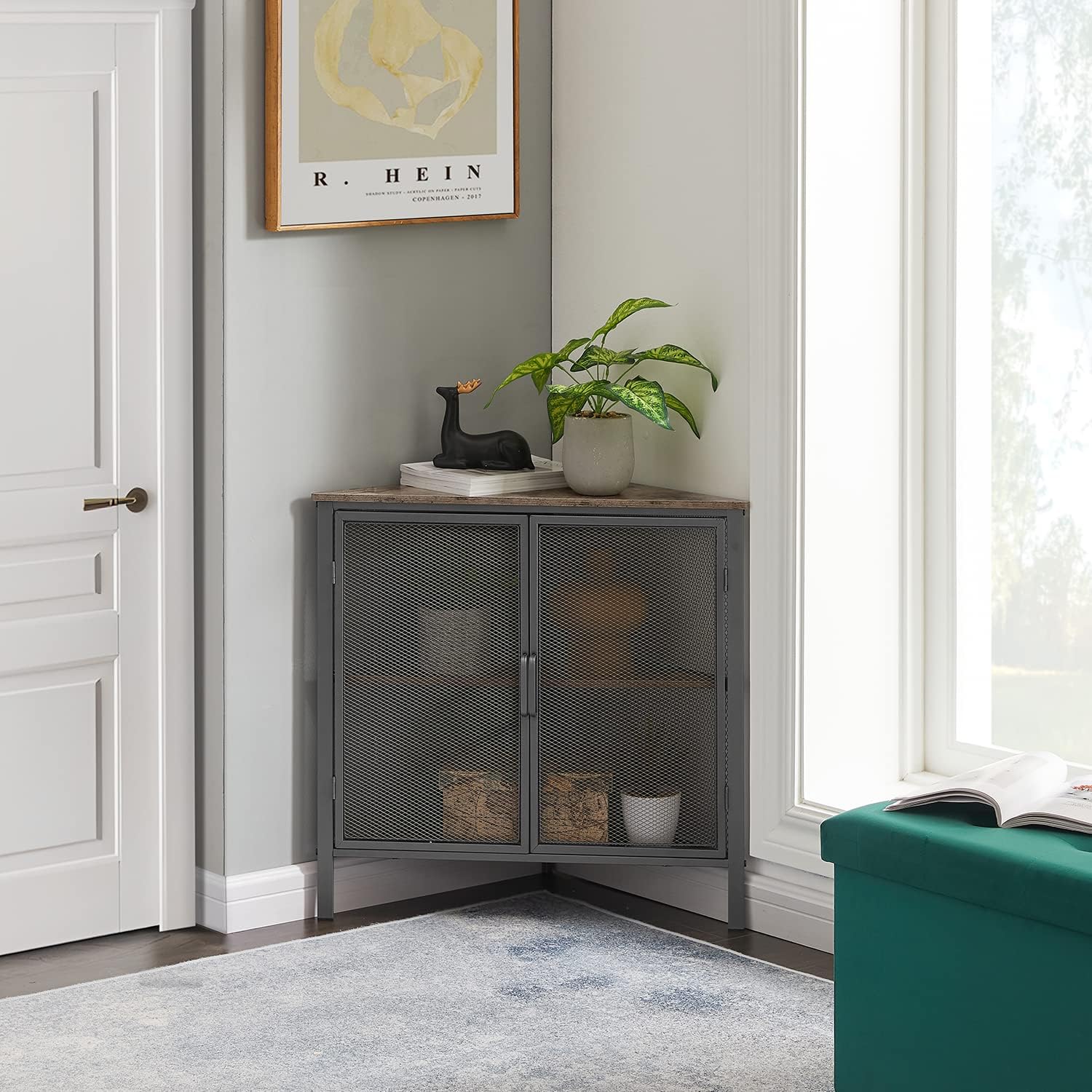 VECELO Corner Cabinet Table 3-Tier Shelves Grey