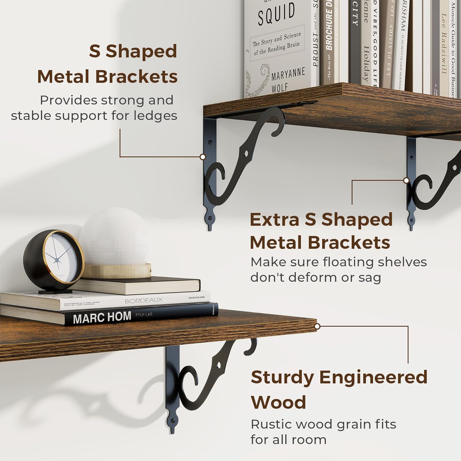 RICHFOCUS 12 Inch Deep Floating Shelves Set of 2 Rustic Brown
