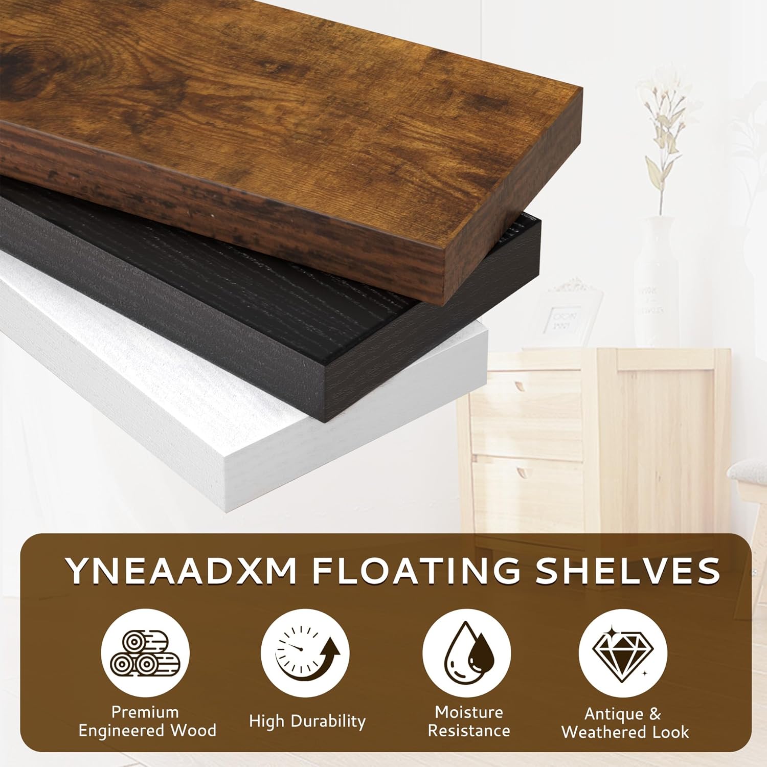 30 Inch Floating Shelves Set of 2 White Rustic Wood