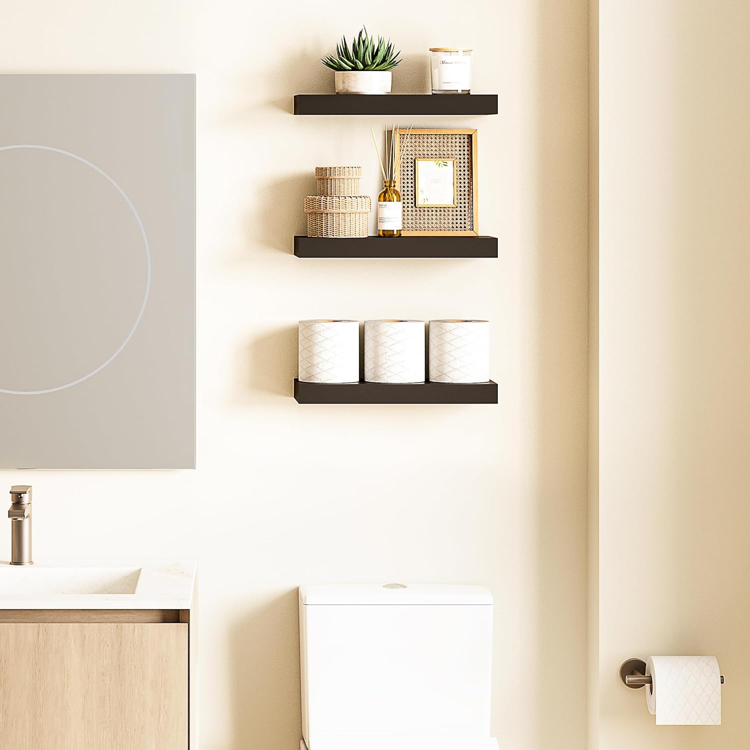Ballucci Floating Shelves Set of 3 Black 16 Inch