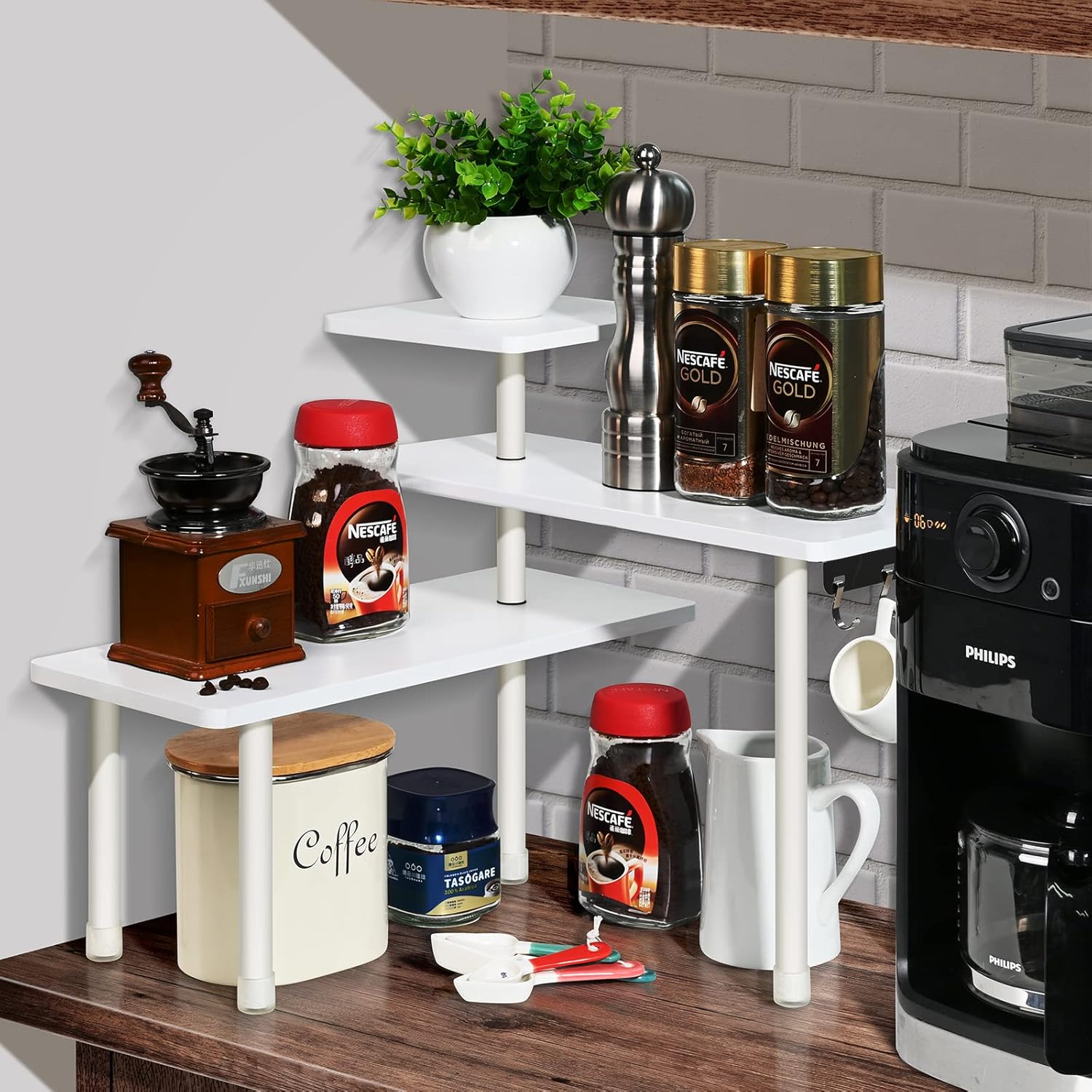Ollieroo Bamboo 3-Tier Corner Shelf with Hooks