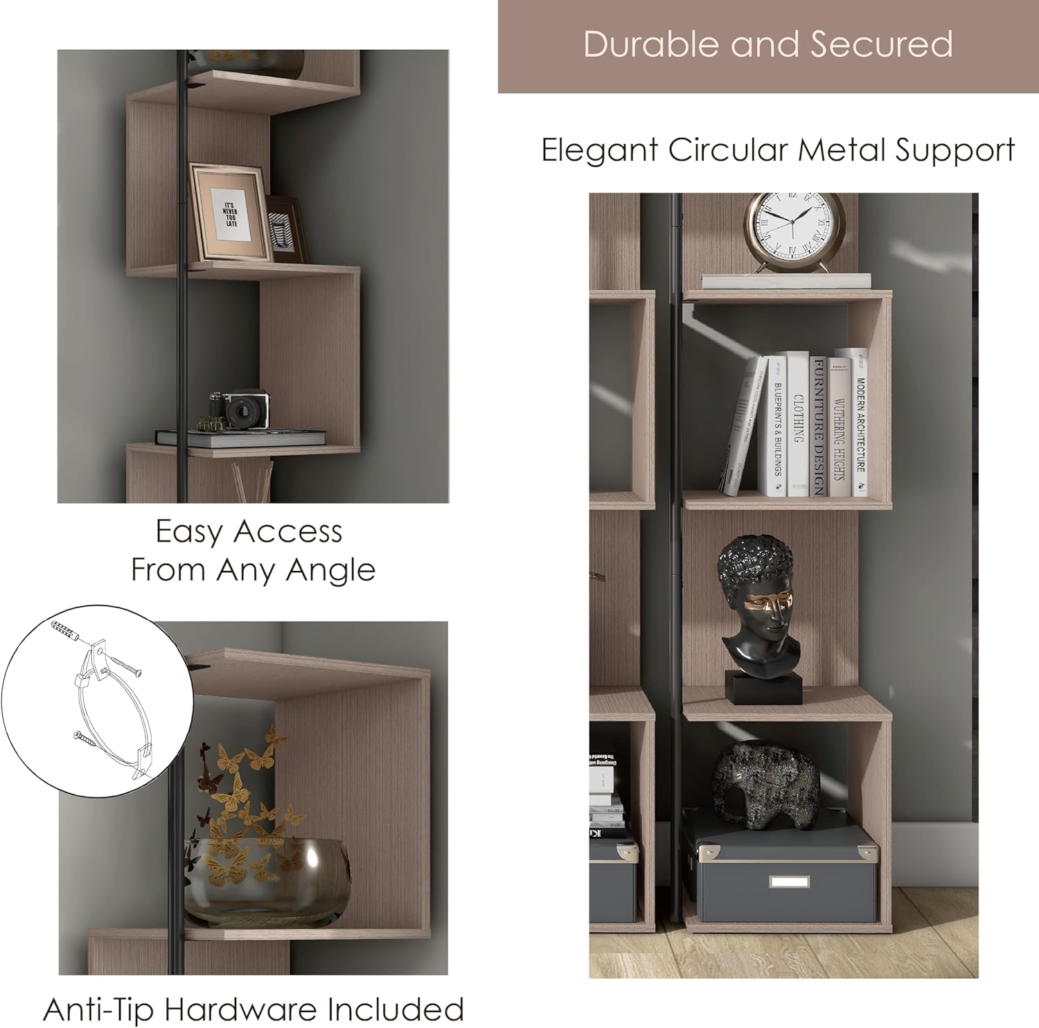 HOMES Inside Out Svenja 60 in Tall Corner Bookshelf 1
