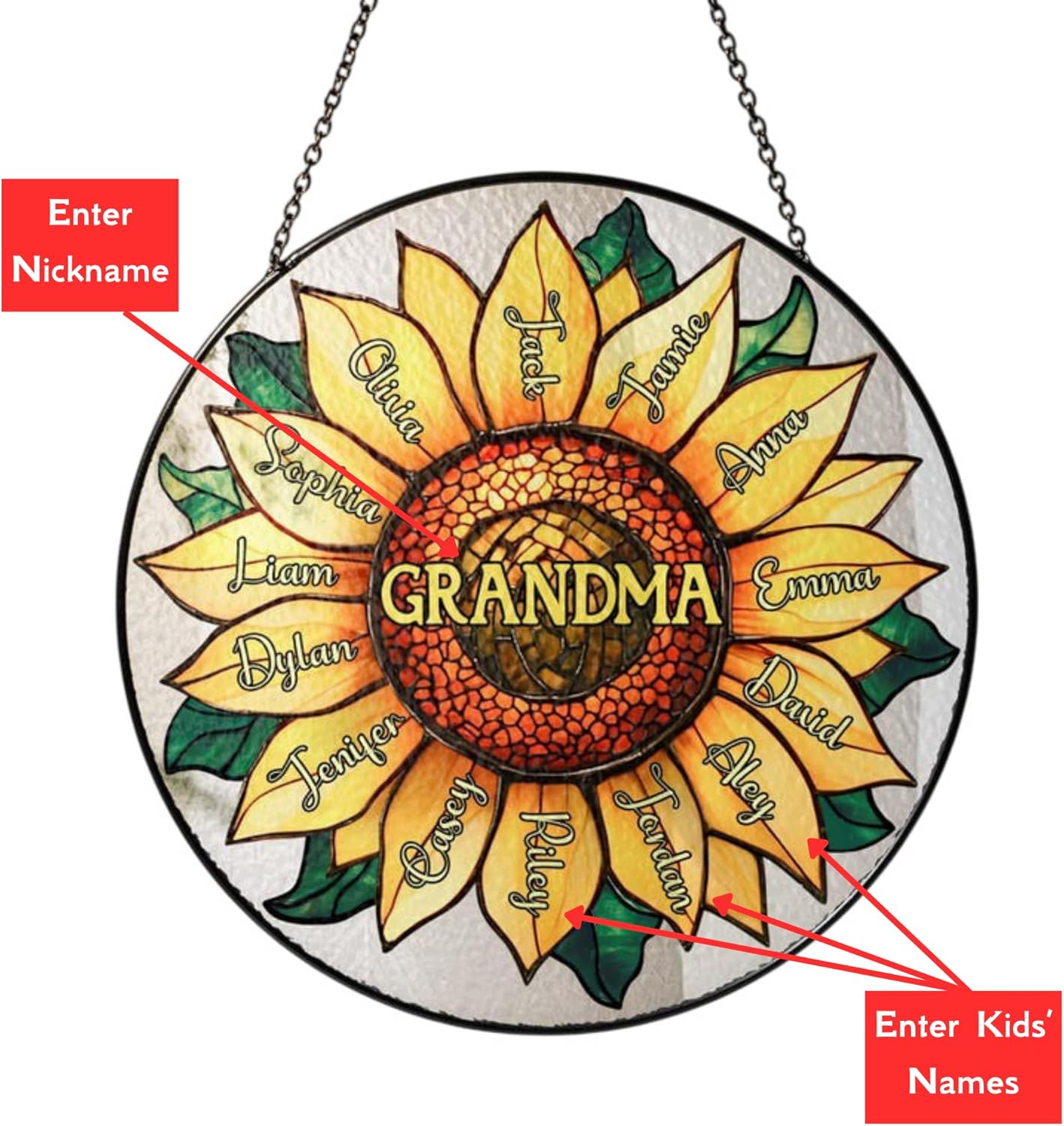 Personalized Grandma Sunflower Suncatcher with Grandkids Names