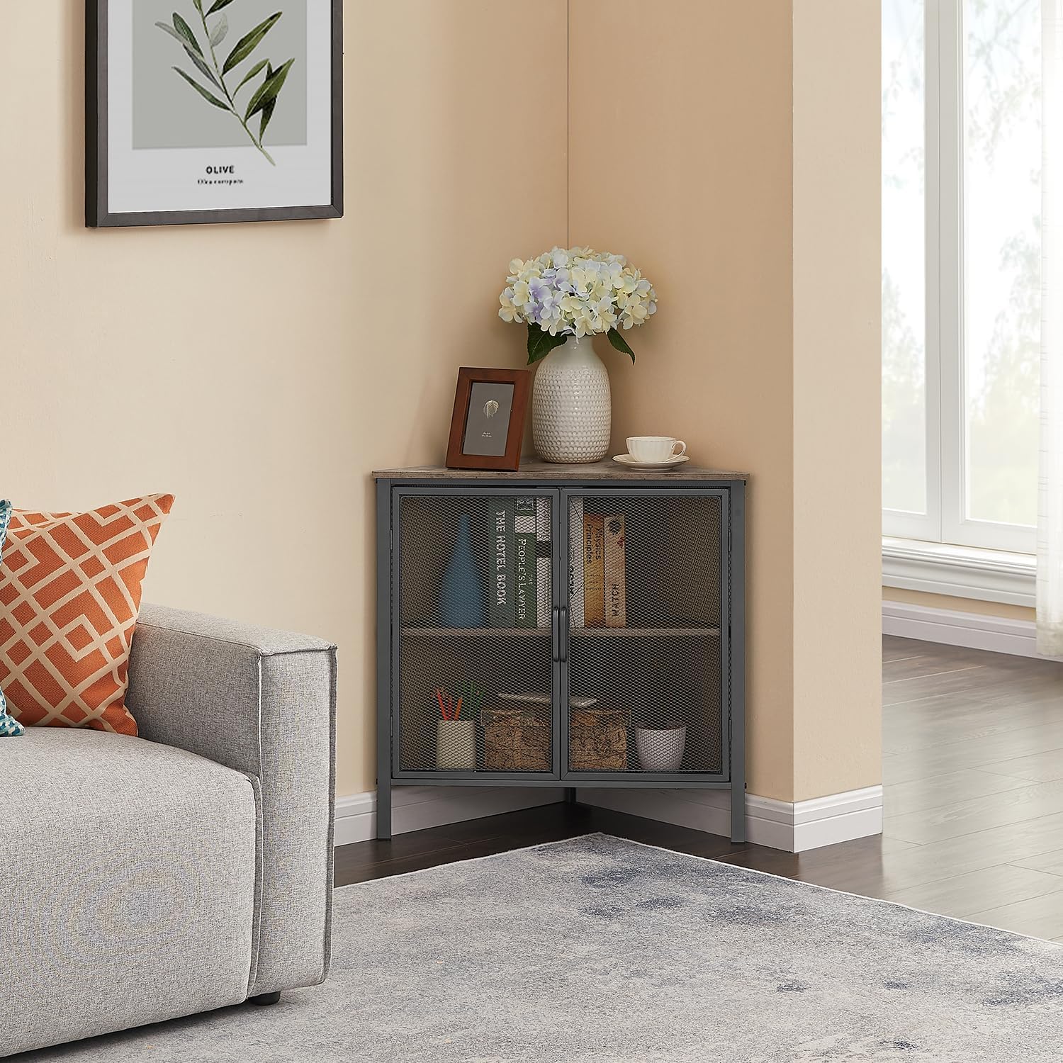VECELO 3-Tier Corner Cabinet with Protection Door
