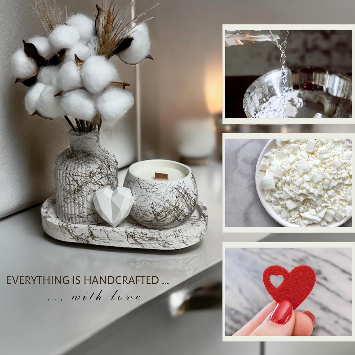 Gold White Decor Set of 3 Handmade Gypsum