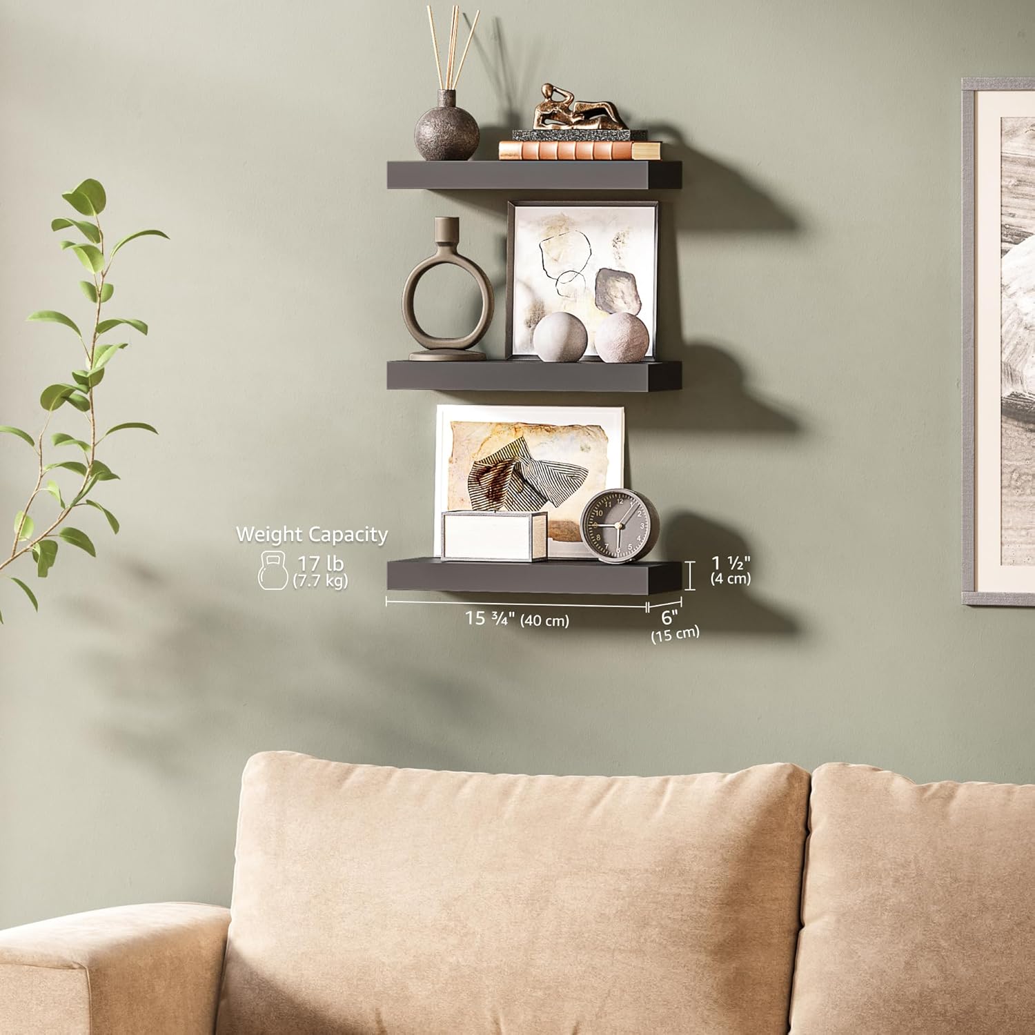 Ballucci Floating Shelves Set of 3 Black 16 Inch