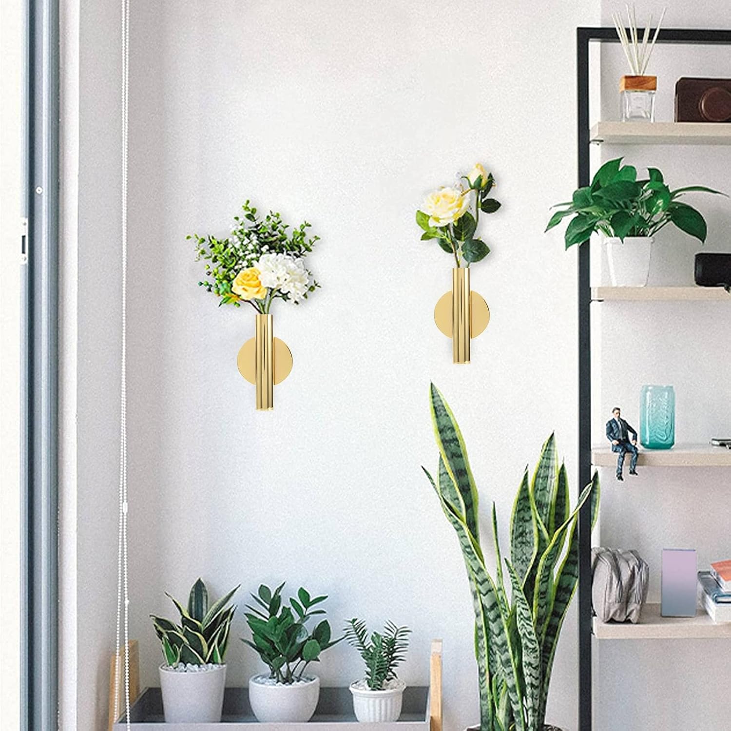 4PCS Gold Wall-Mounted Flower Tube Metal Vase Decoration Stand