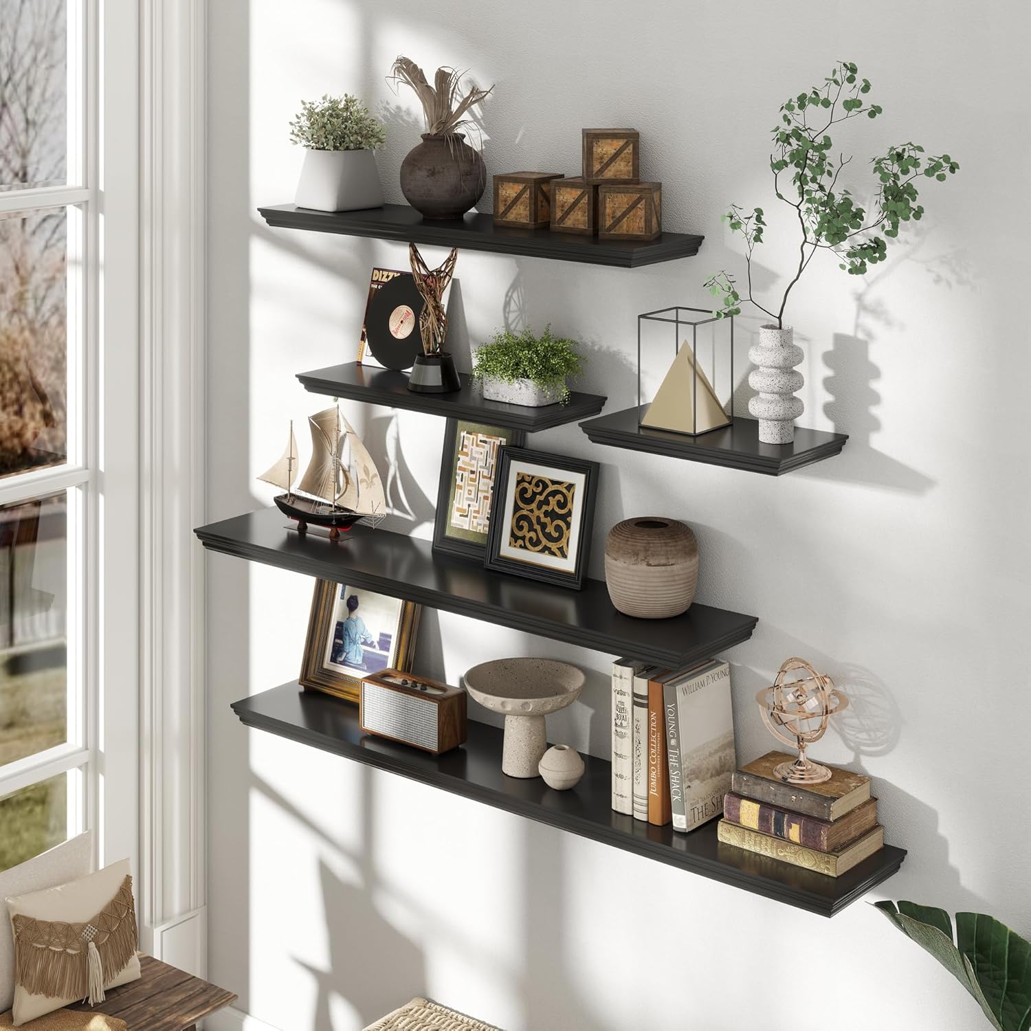 Venusmiles Floating Shelf 48 Inch Black Wall Mount