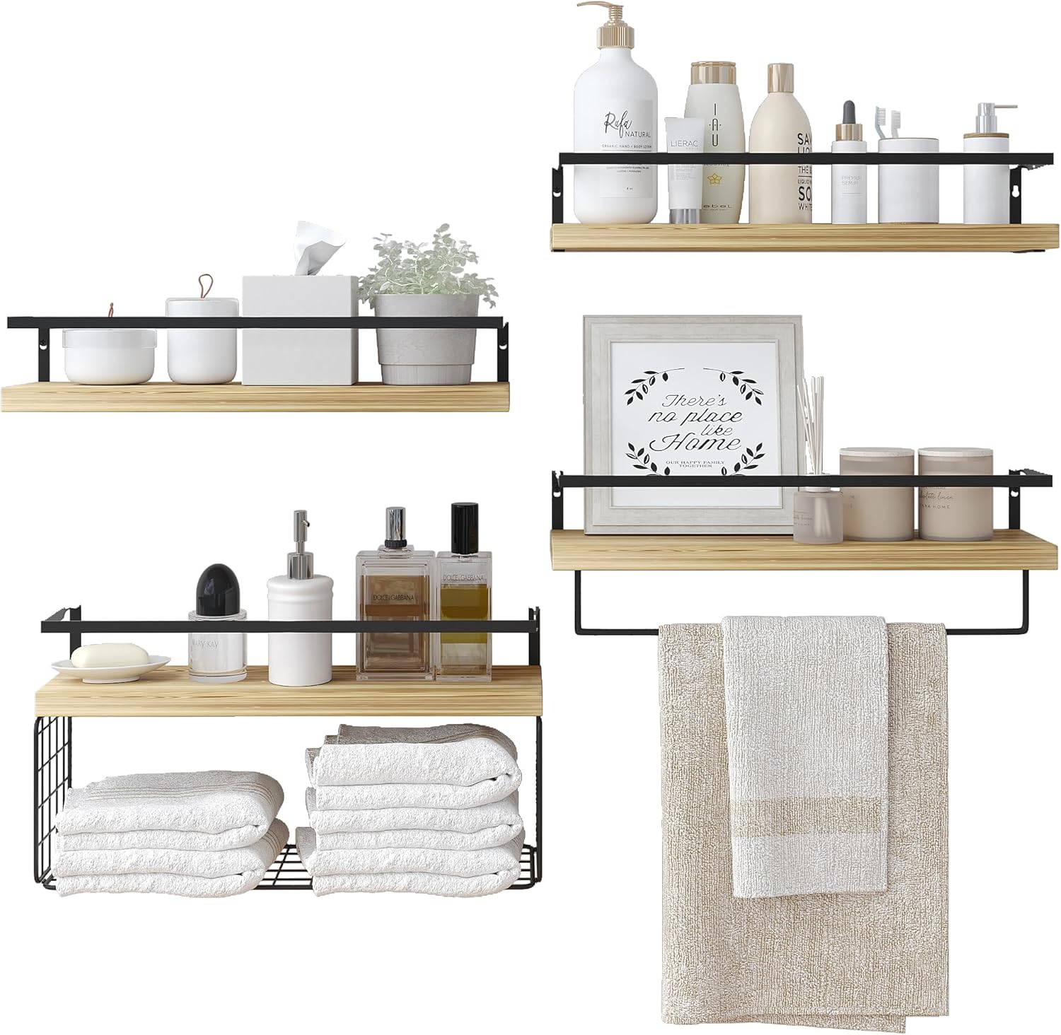 LUDORU Floating Shelves Wall Mounted Set of 4