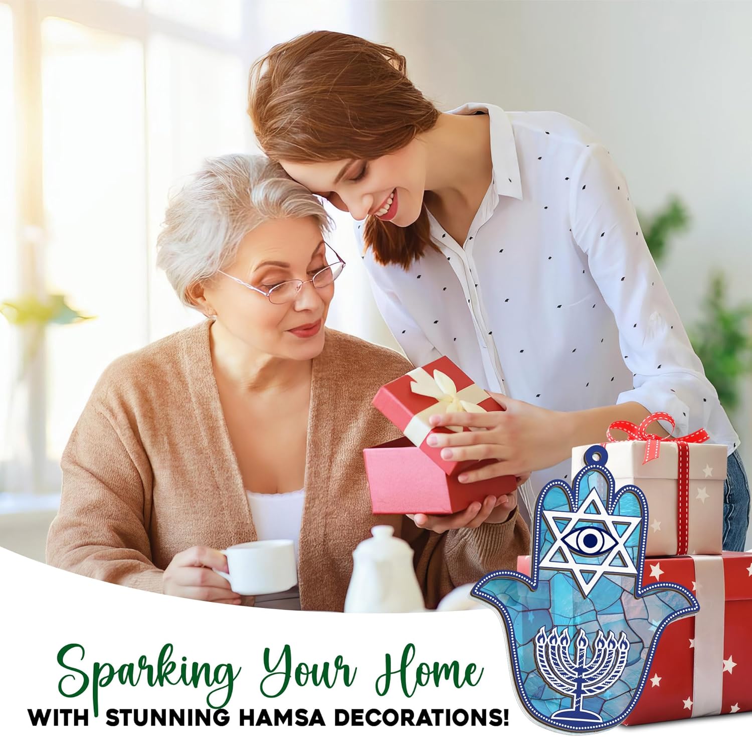FLAGWIX Hanukkah Gifts for Women Men - Double Layered Hanging Suncatcher 6 in