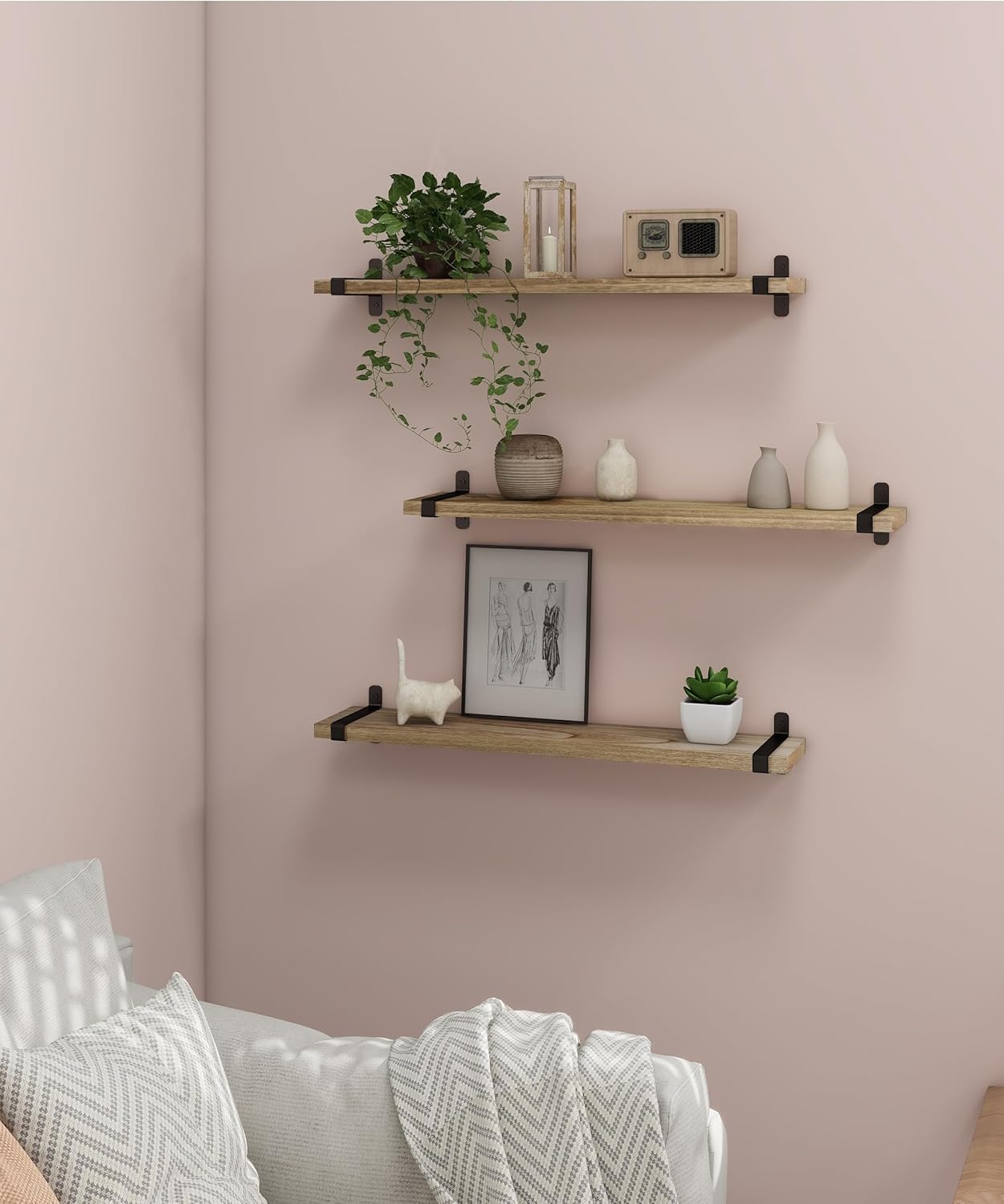 Sapowerntus 24 Inch Wood Floating Shelves Set of 3
