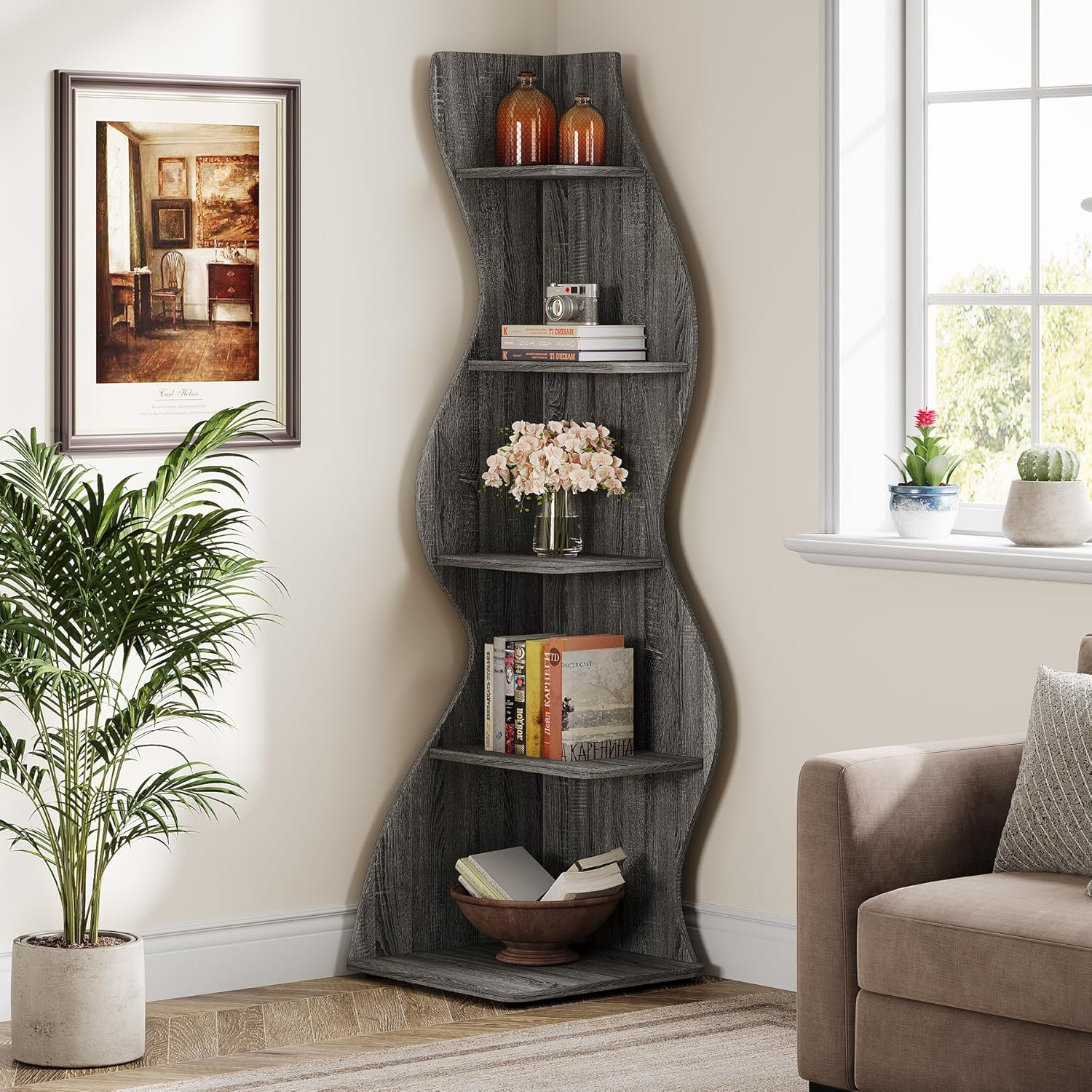 Tribesigns Wavy Corner Shelf Set of 2 Gray