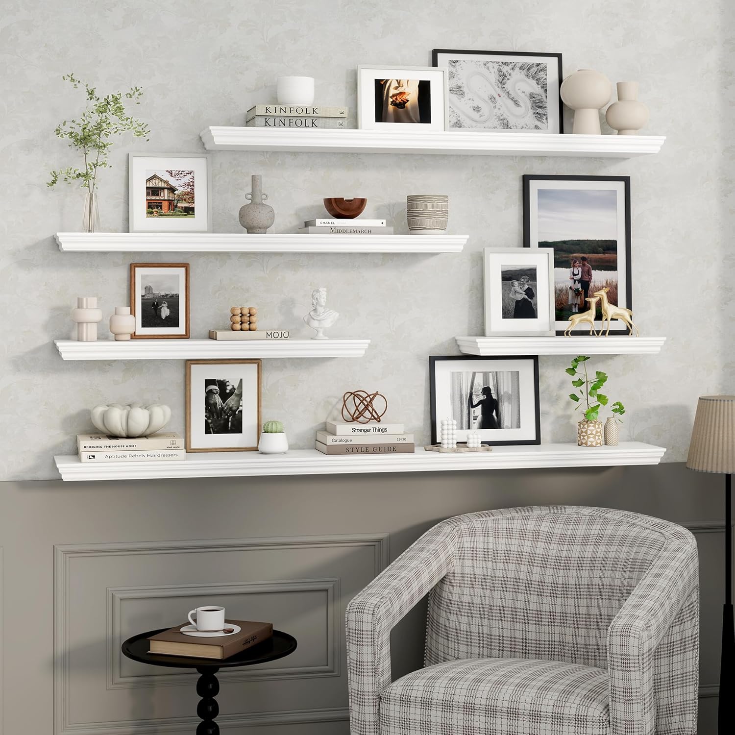 Axeman 48 Inch Floating Shelf with Crown Molding White