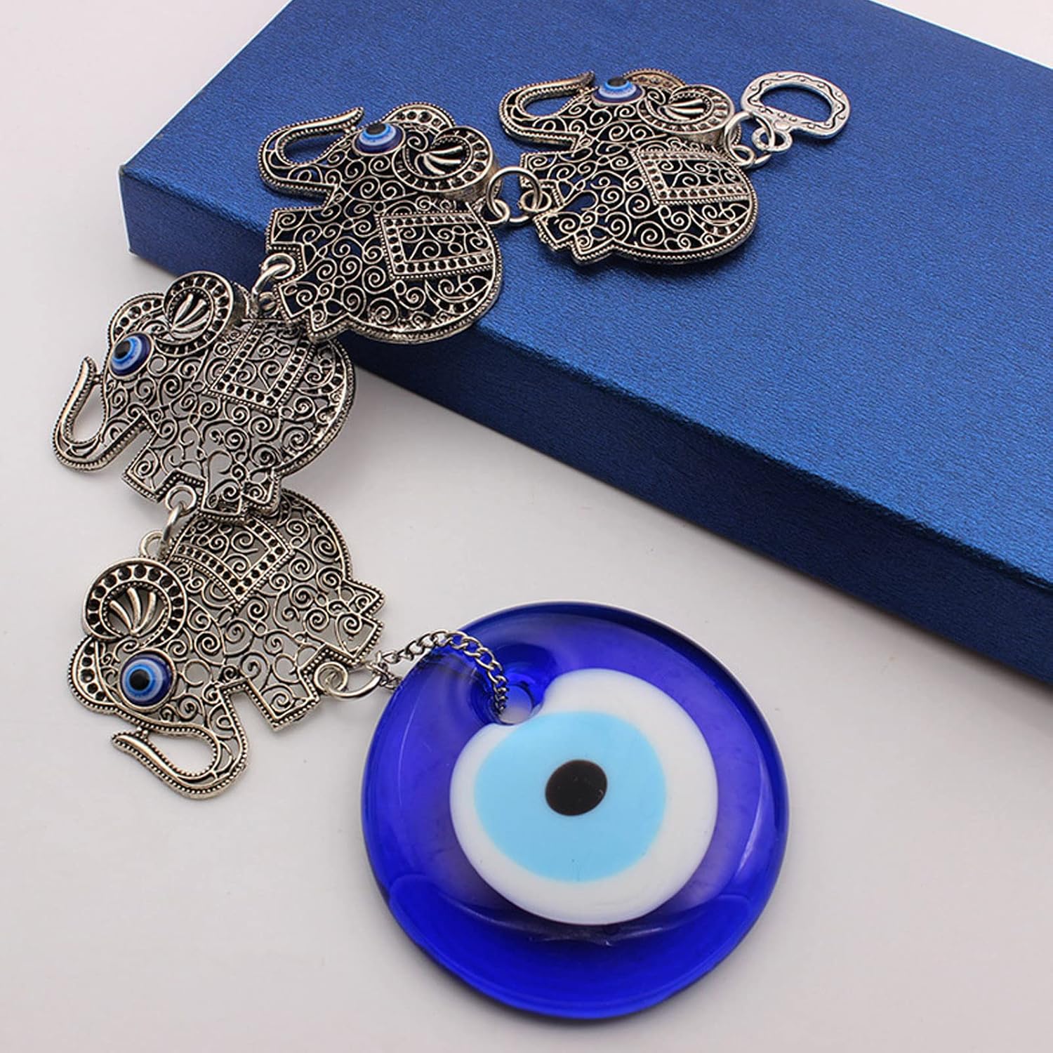 Blue Eye Ornament 4 Skeleton Alloy Elephants Wall Decoration