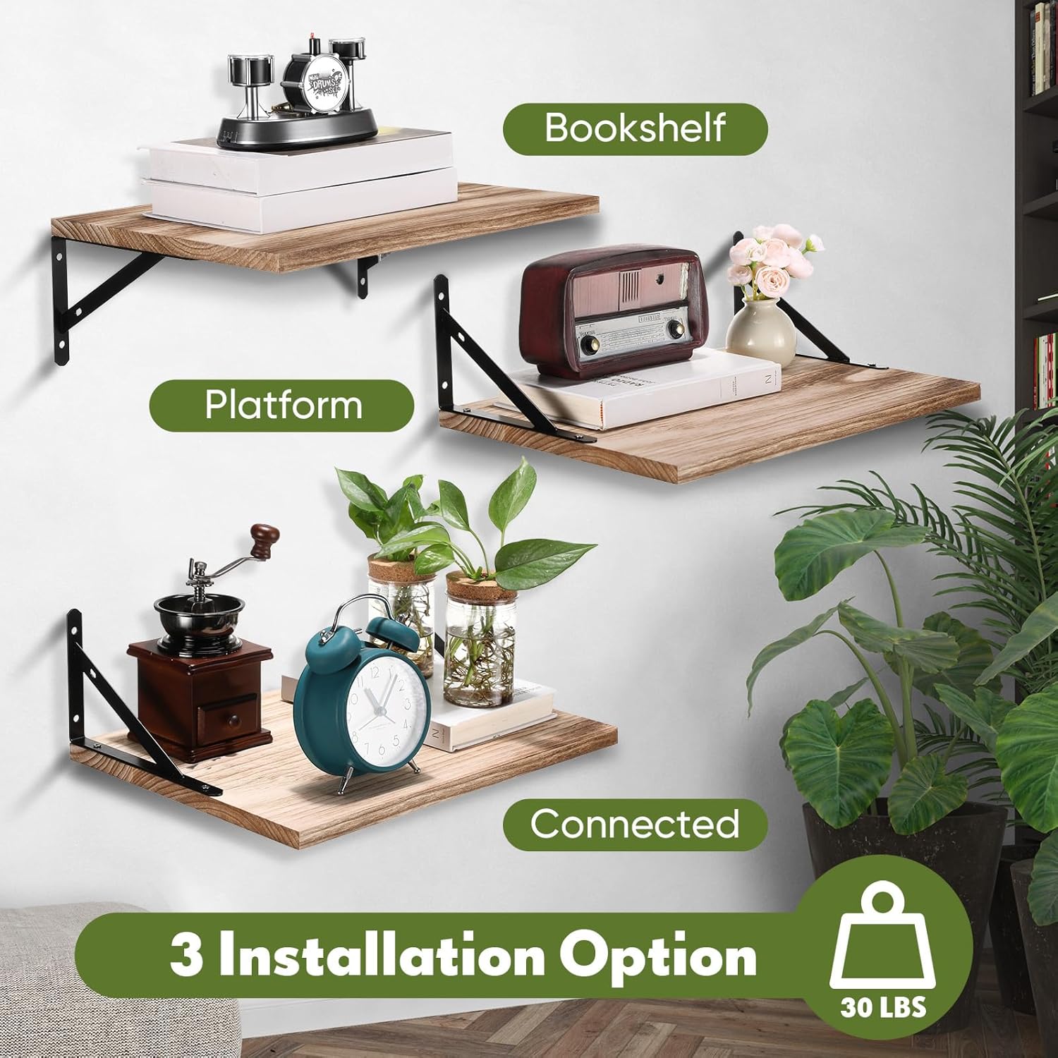 3 Set Deep Floating Shelves for Wall Decor