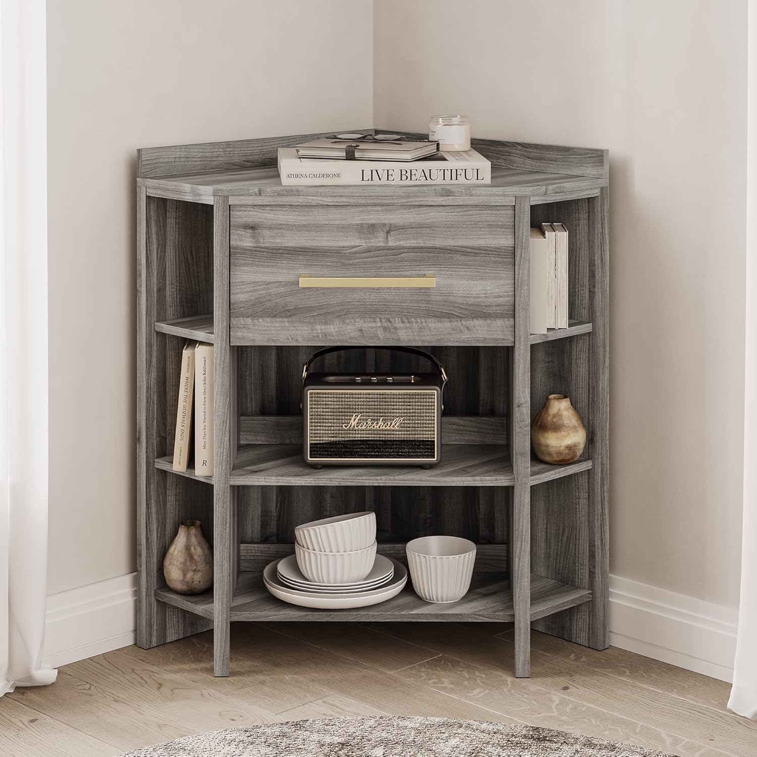 BELLEZE Set of 2 Corner Cabinets with USB Chargers