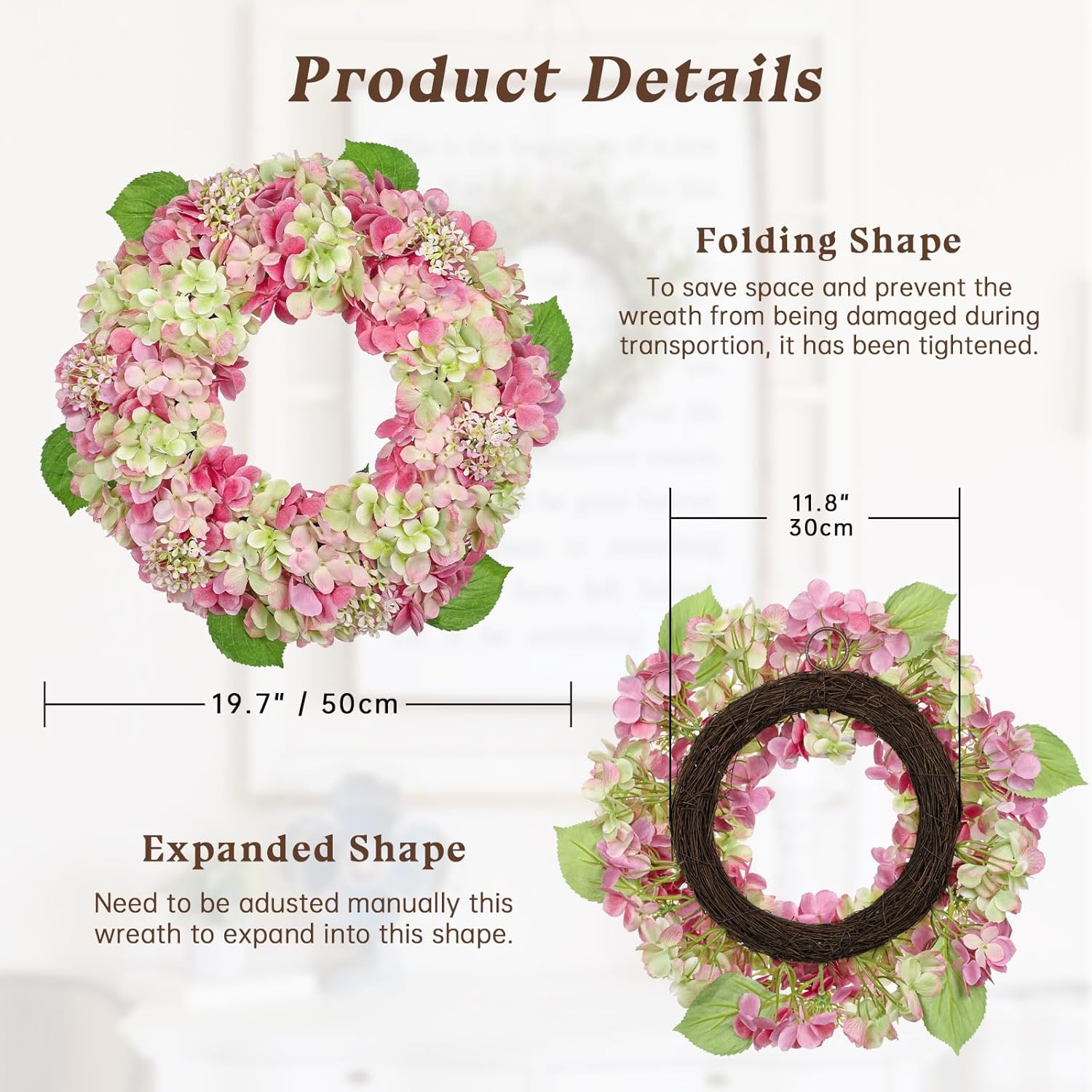 20 Inch Artificial Hydrangea Door Wreath