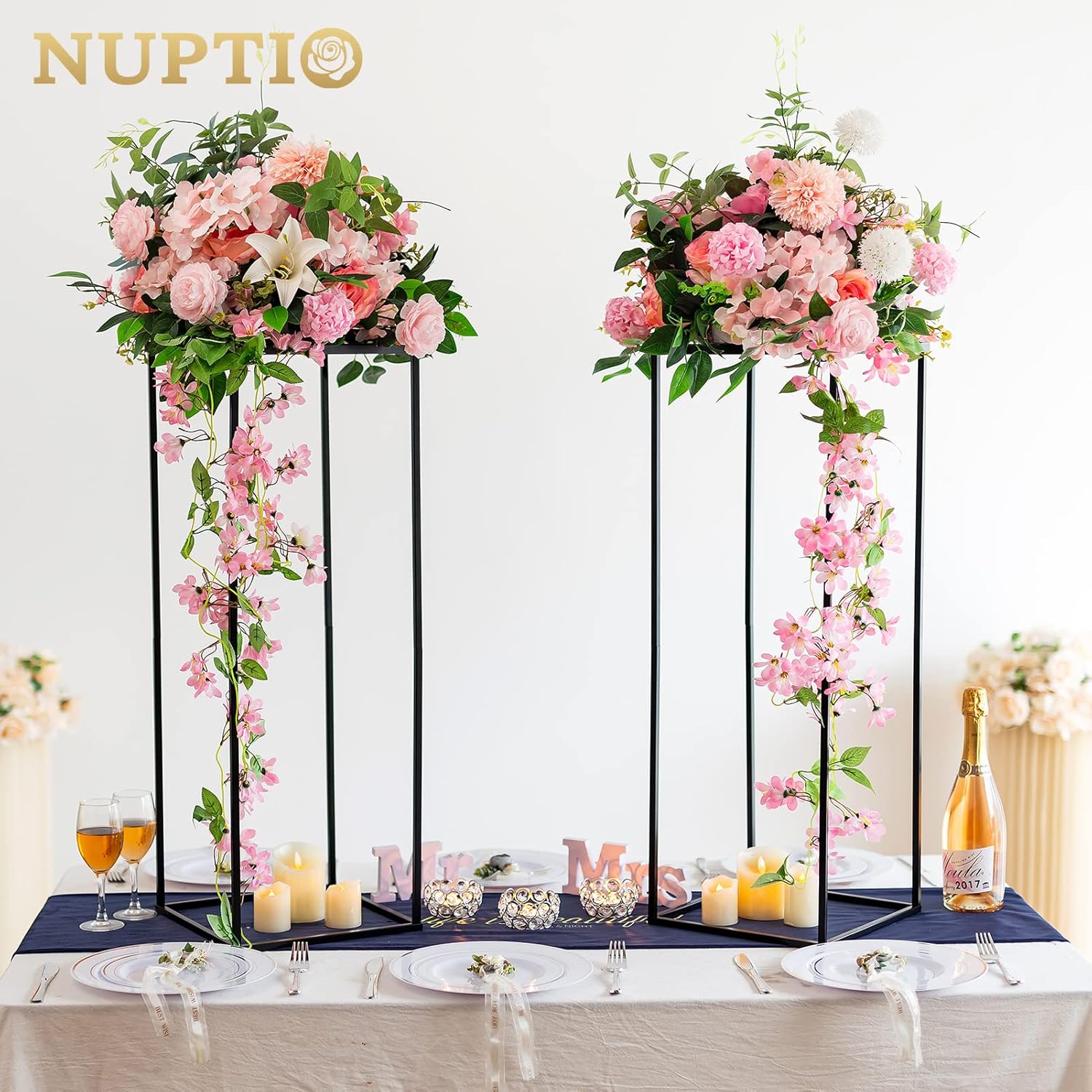 Nuptio Black Vase for Wedding Centerpieces - 2 Pcs 315 Inch Tall