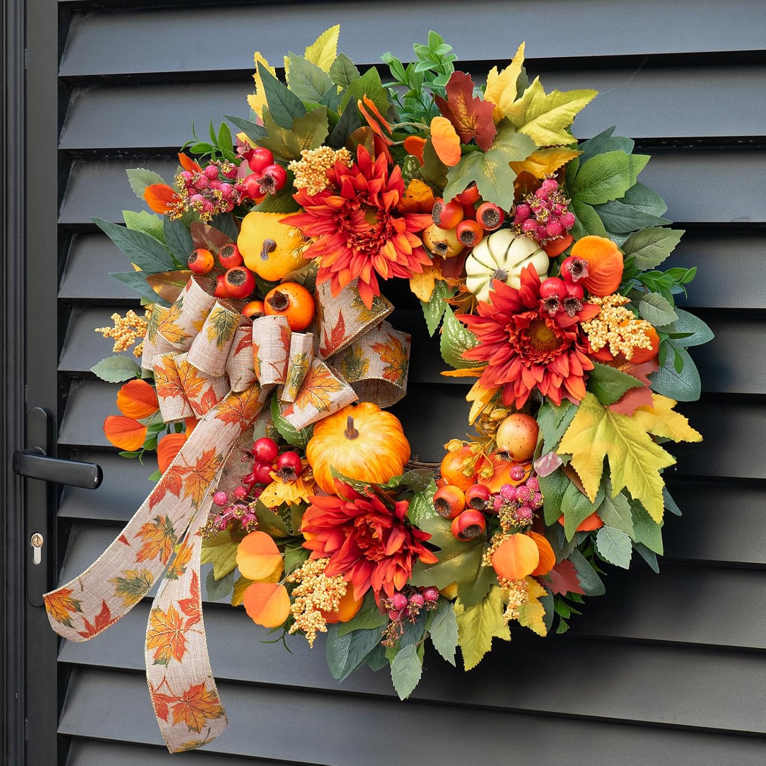 24 Inch Fall Door Wreath with Pomegranates and Berries
